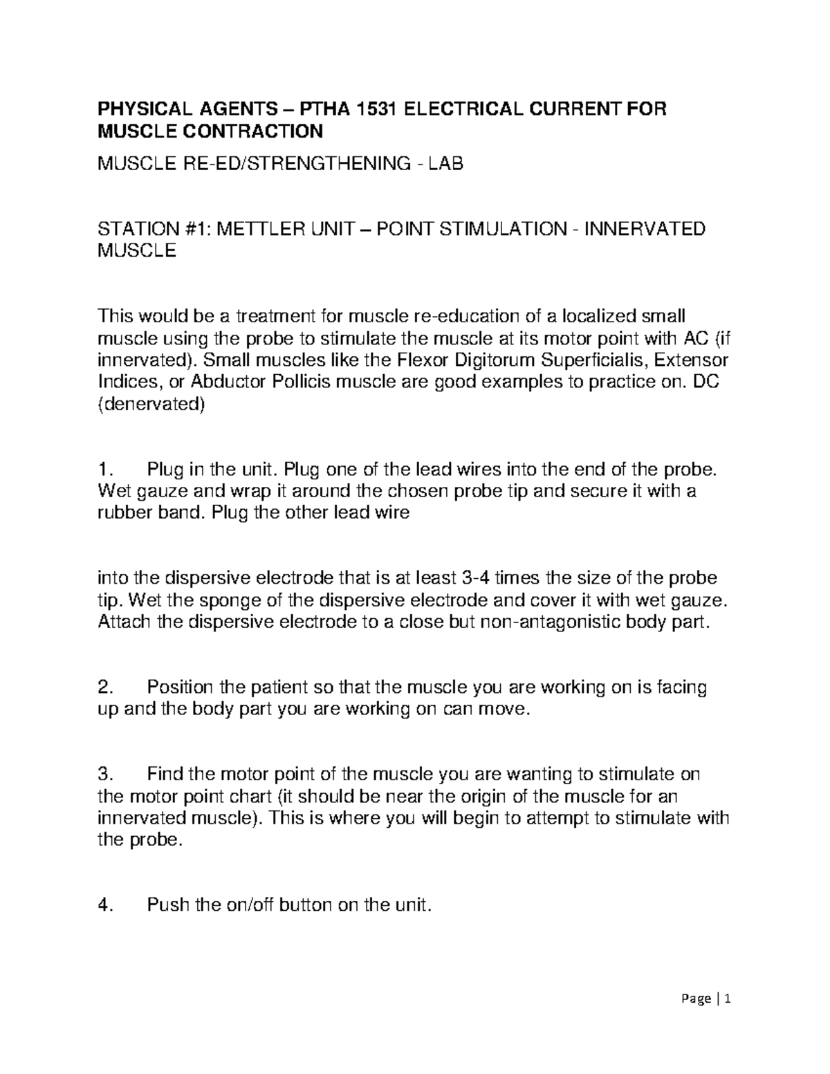 Electrical Current Techniques for Muscle Contraction - PTHA 1531 Lab ...