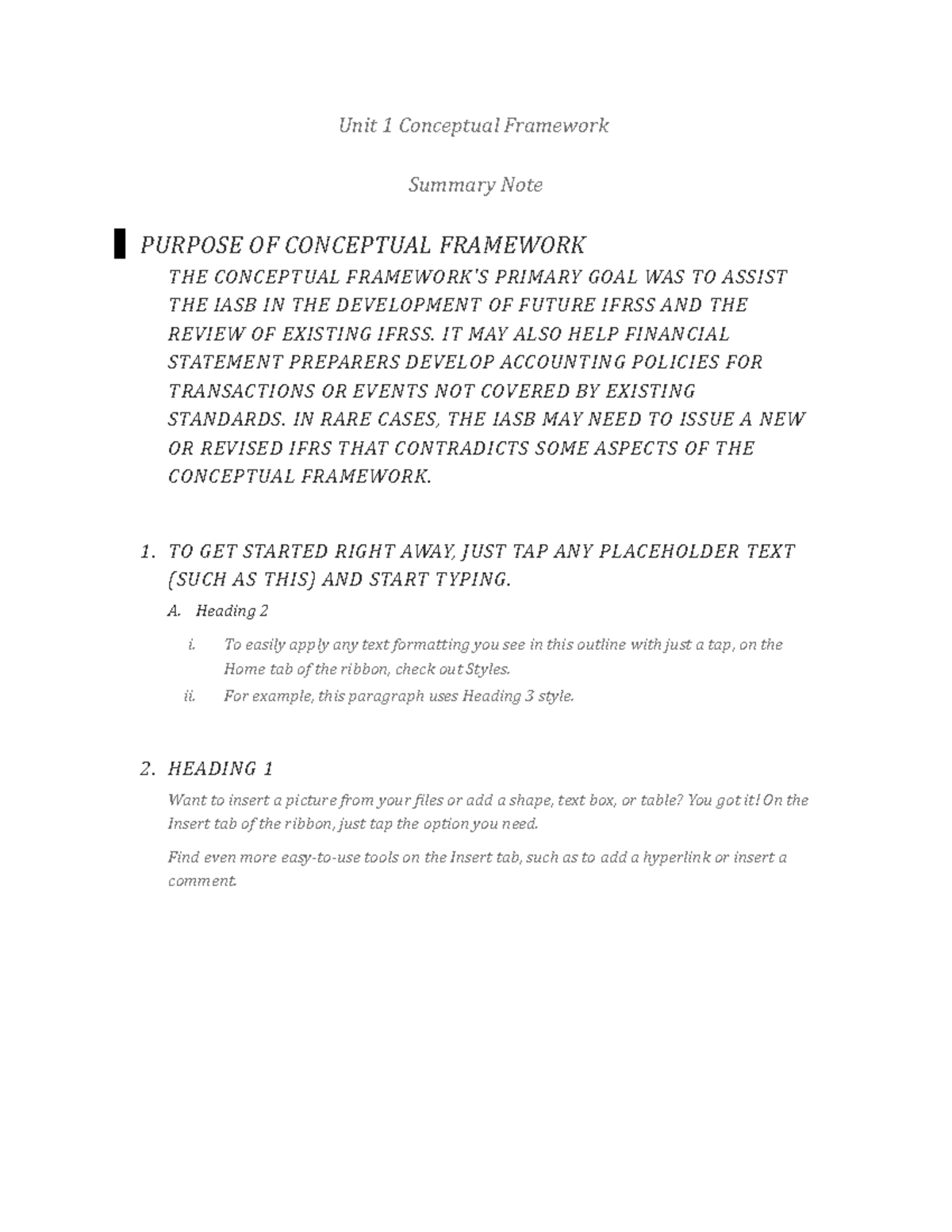 Cfas Unit 1 Summary Notes: Conceptual Framework Overview - Studocu