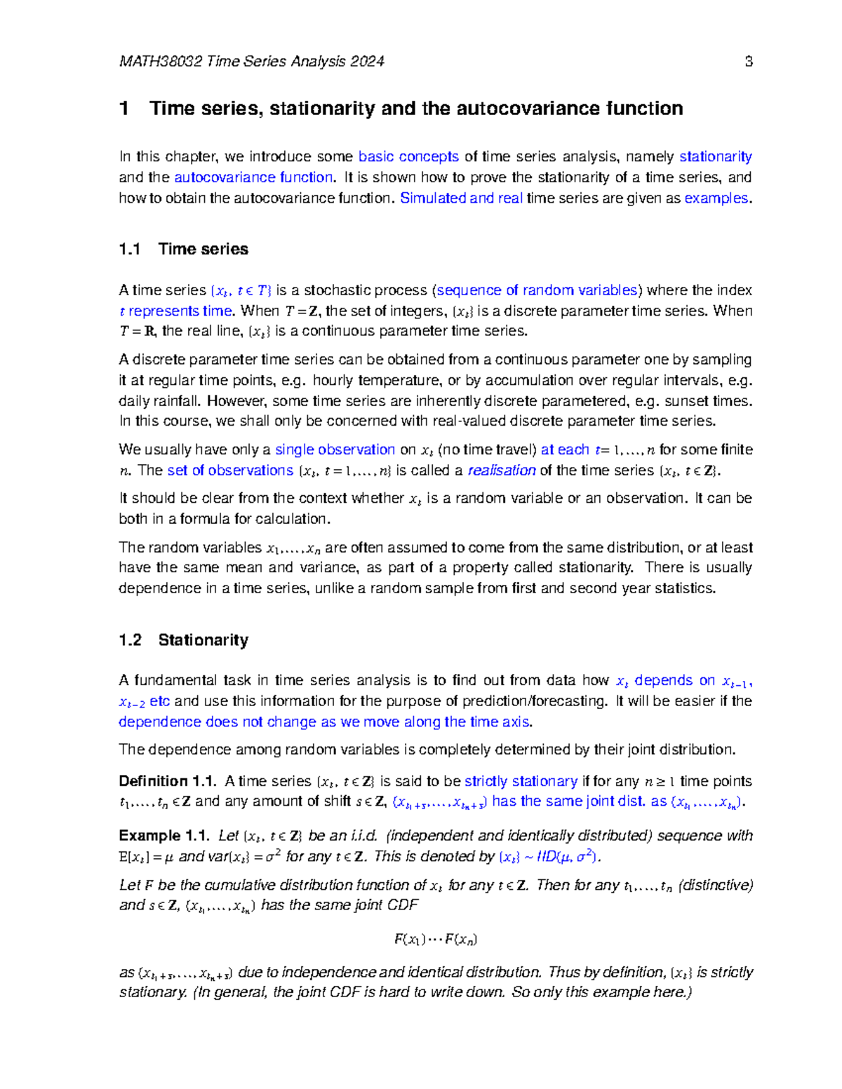 Time Series Analysis Concepts and Autocovariance Function (STAT 201 ...