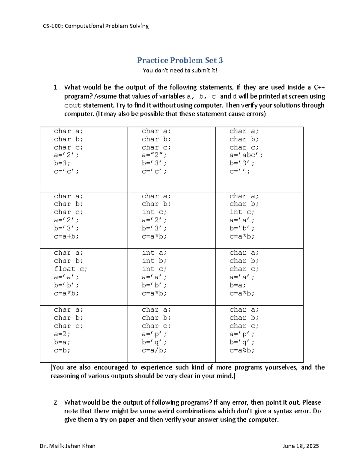 CS 100: Practice Problem Set 4 - Computational Problem Solving - Studocu