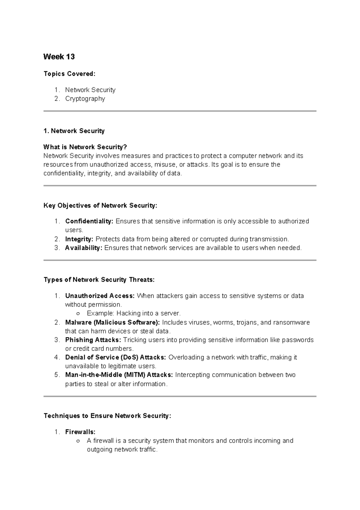 CN Week 13 - Network Security & Cryptography Overview - Studocu