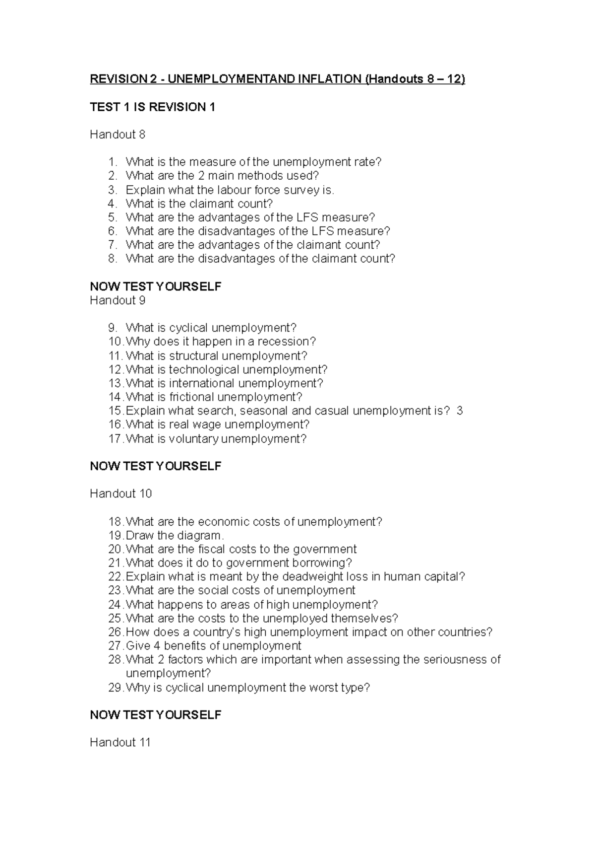 Revision 2 Unit 2 - REVISION 2 UNEMPLOYMENTAND INFLATION (Handouts 8 12 ...