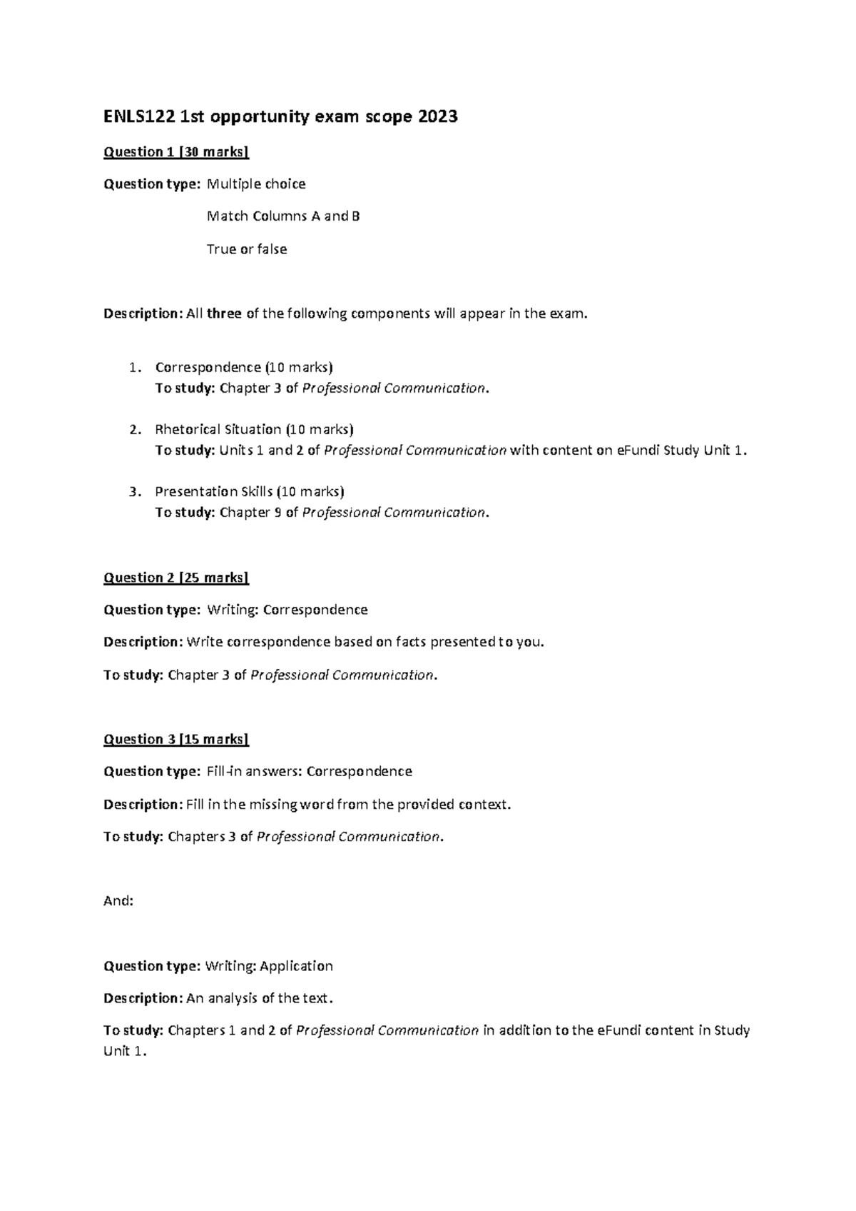 NWU ENLS 112 Module Overview and Guidelines for 2021 Final Exam - Studocu