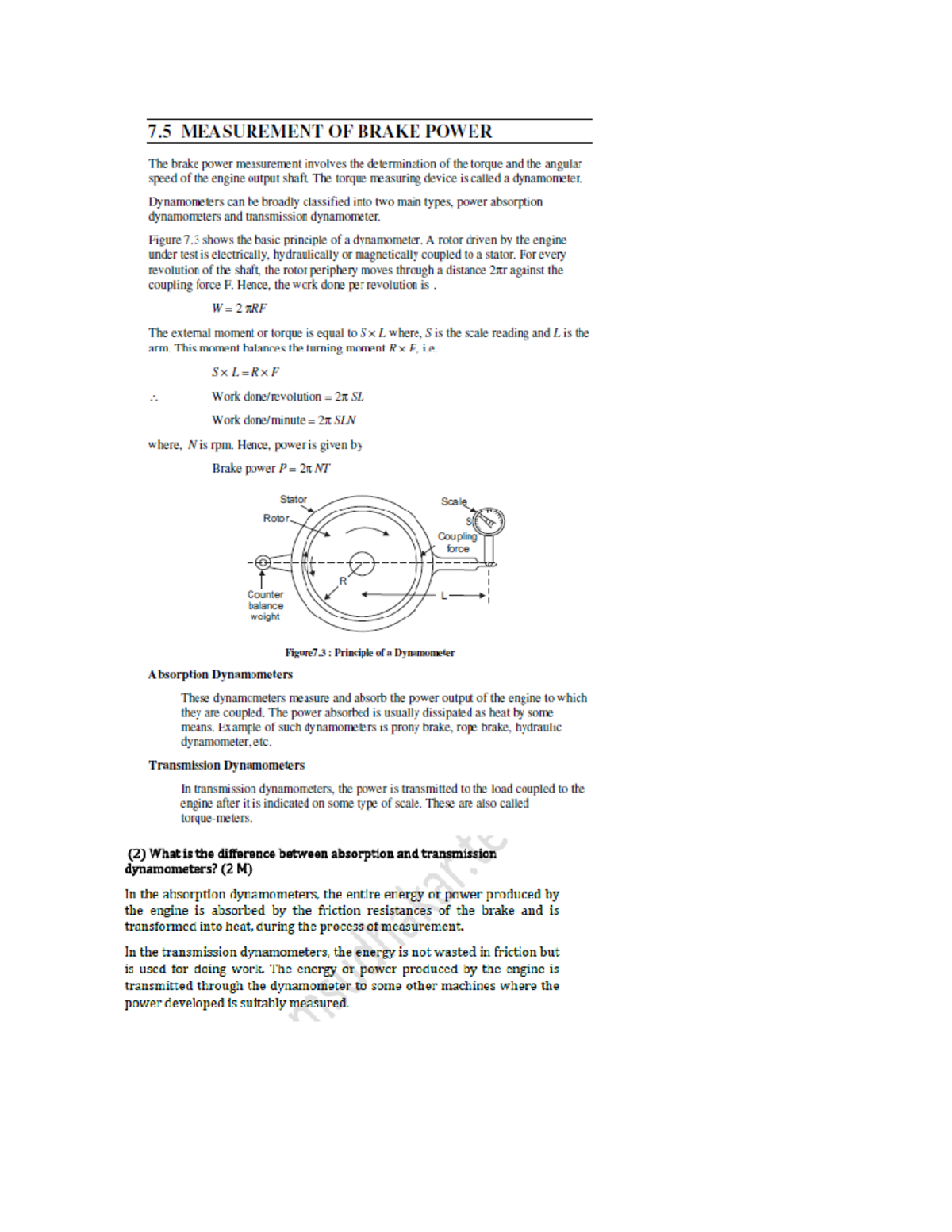 ME 101 Lecture Notes: Understanding Dynamometers and Their Types - Studocu