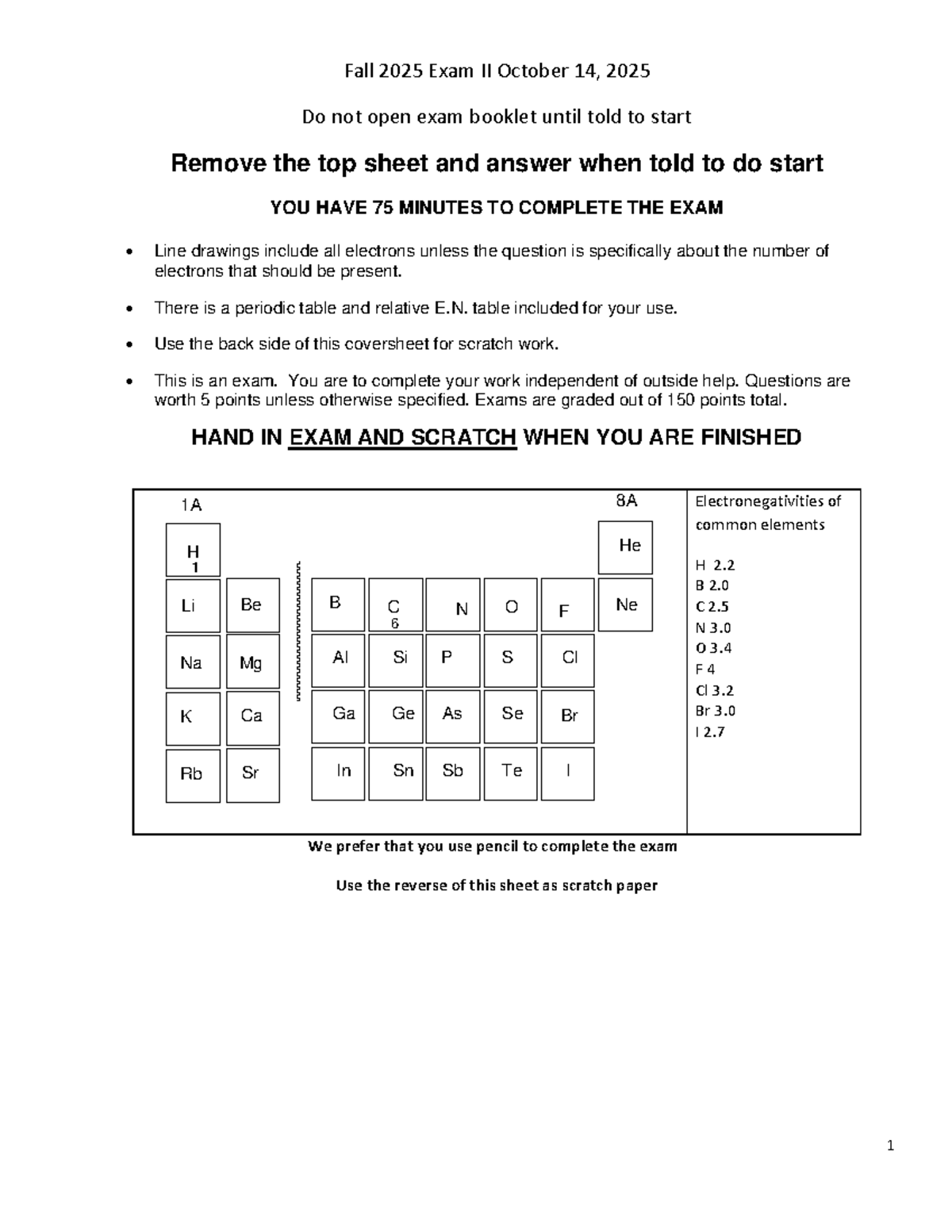 Fall 2025 Chem 101 Exam II - Version A Instructions & Questions - Studocu