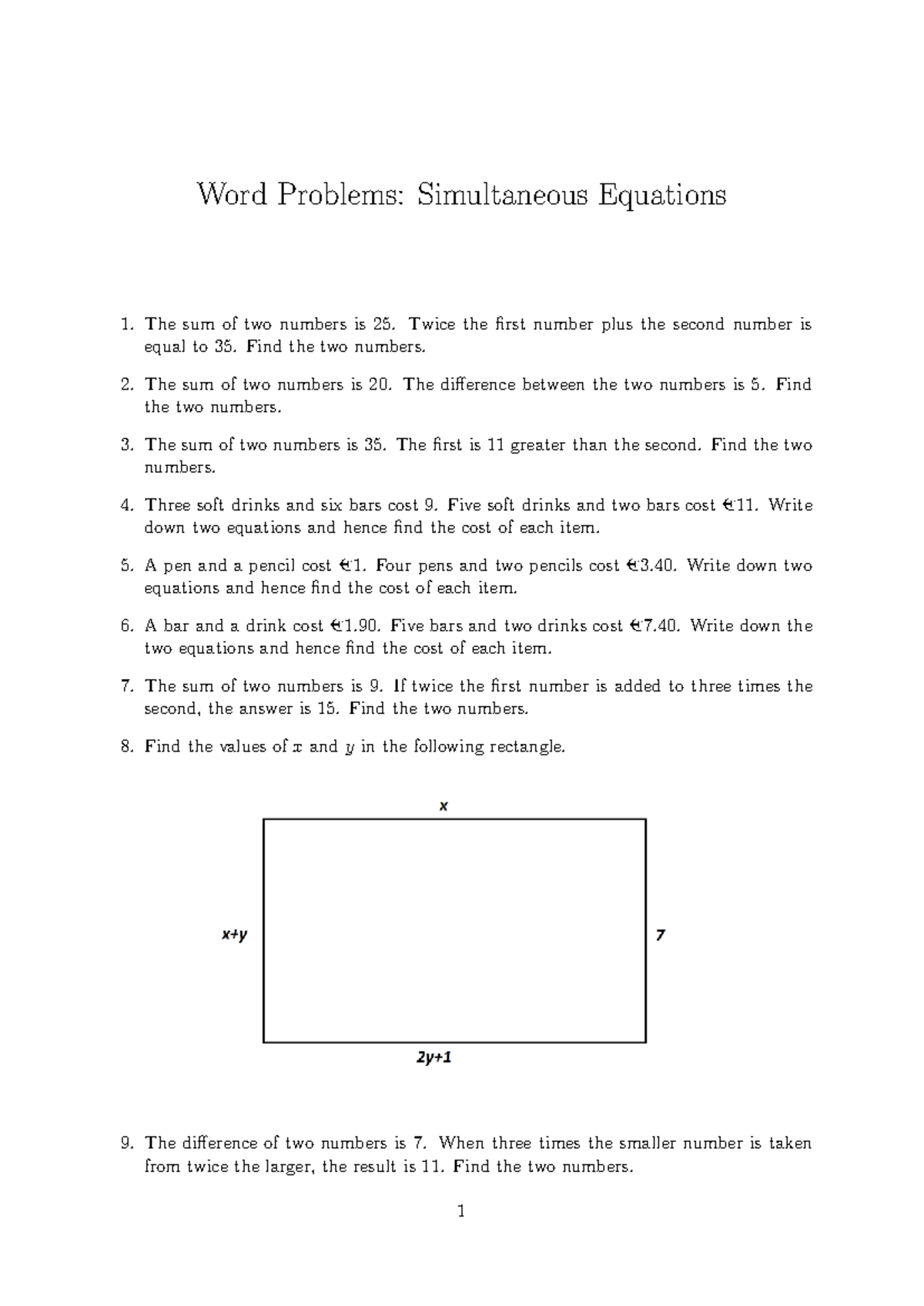 Word Problems: Simultaneous Equations (Math 101) - Studocu