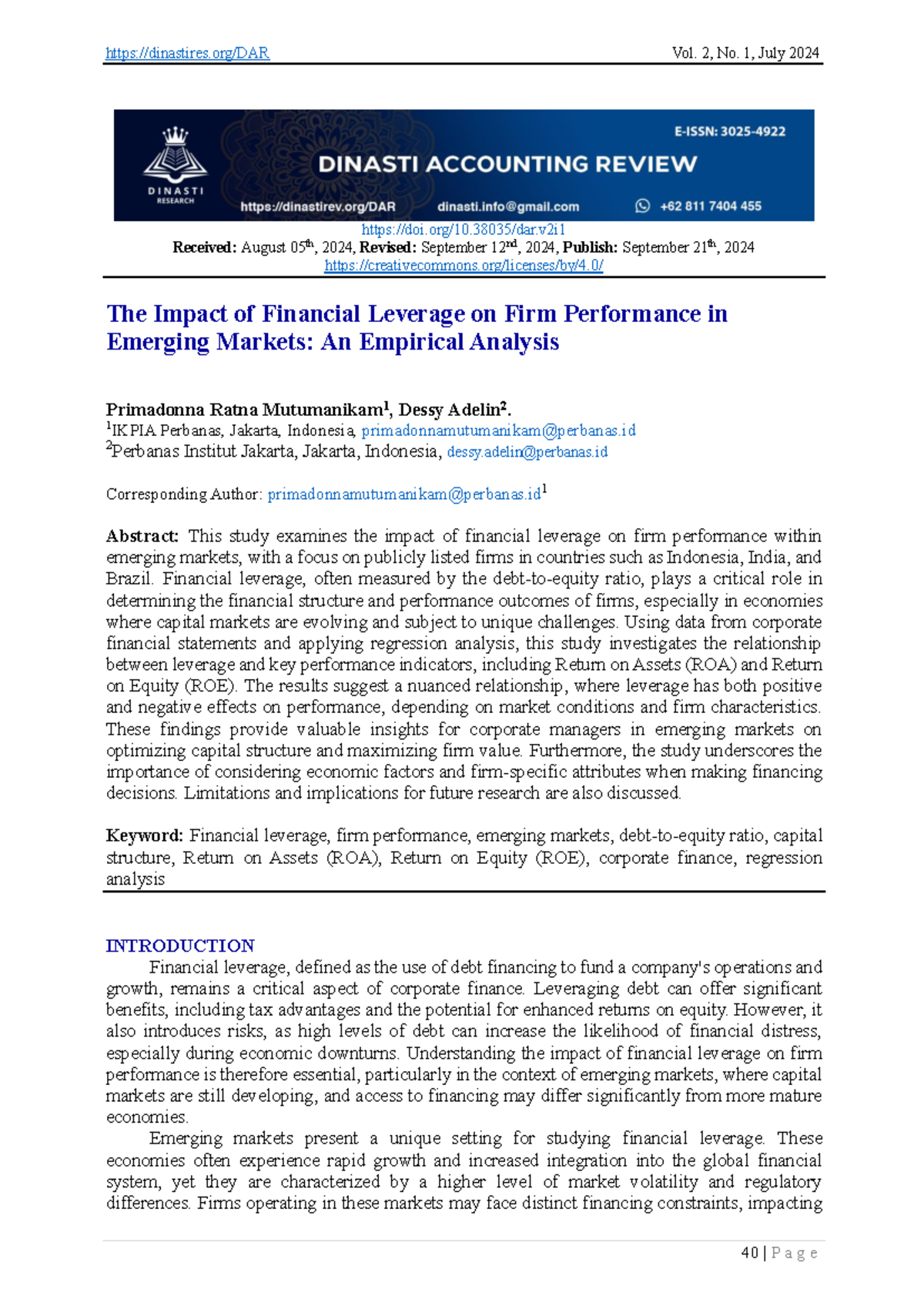 The Impact of Financial Leverage on Firm Performance in EMs: An ...