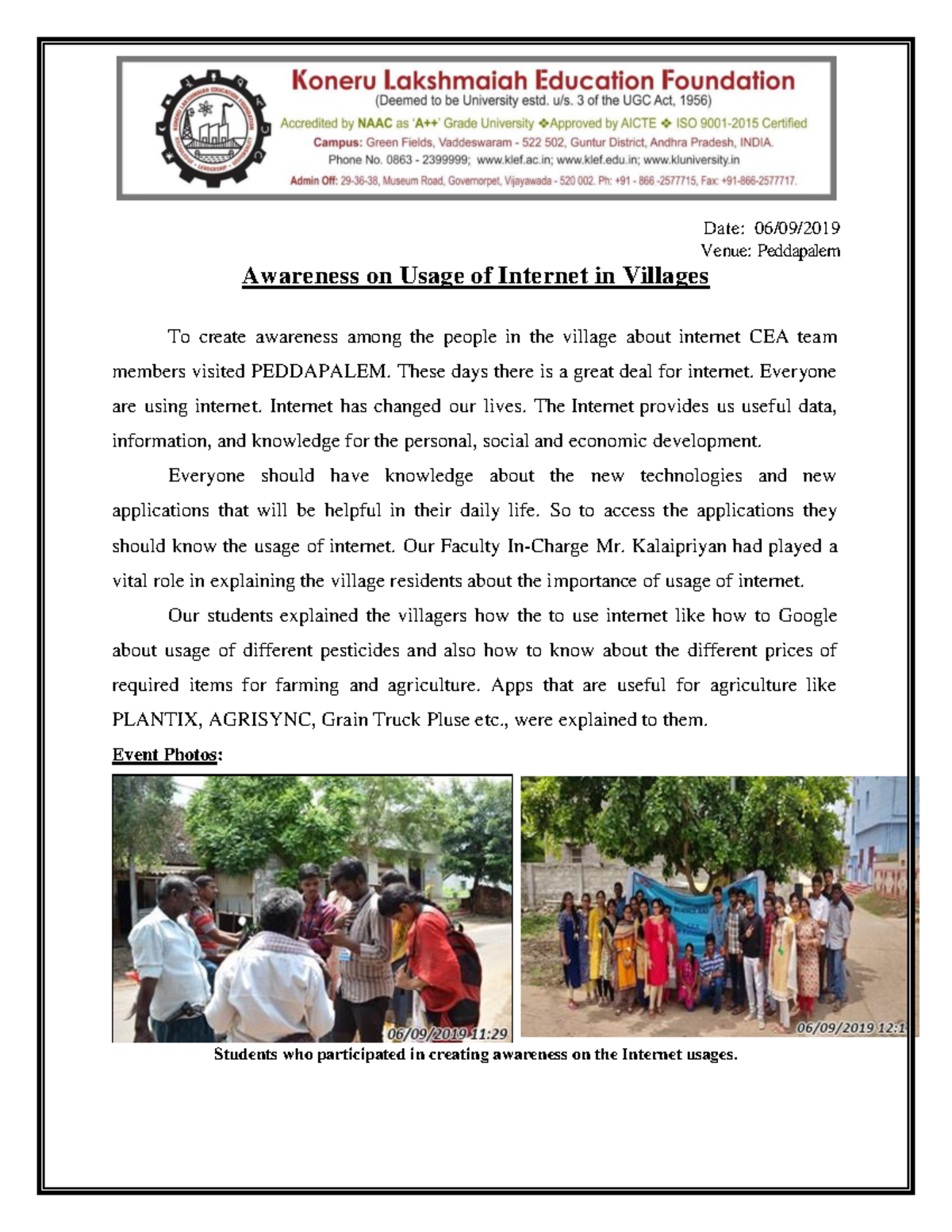 Awareness Campaign on Internet Usage in Villages - Peddapalem Event ...