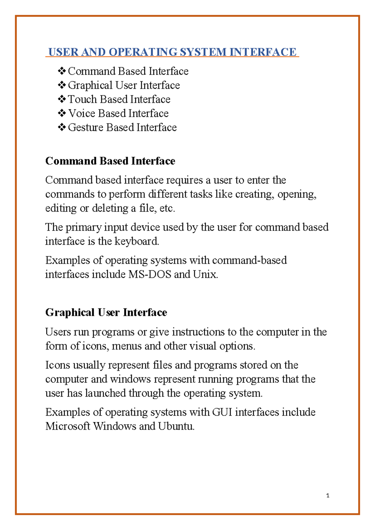 USER AND OPERATING SYSTEM INTERFACE - Unit 1 Overview - Studocu