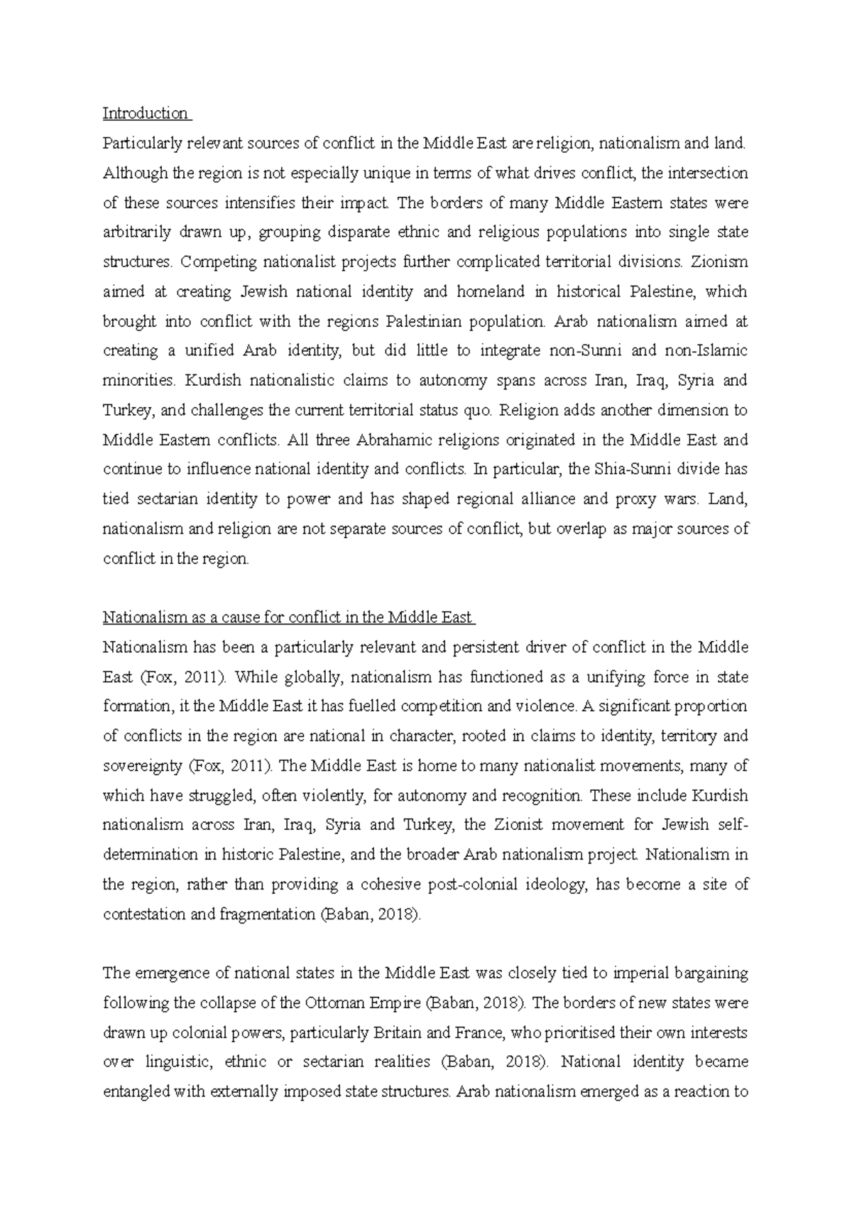 Middle East Conflict Essay: Nationalism, Religion, and Land Issues ...