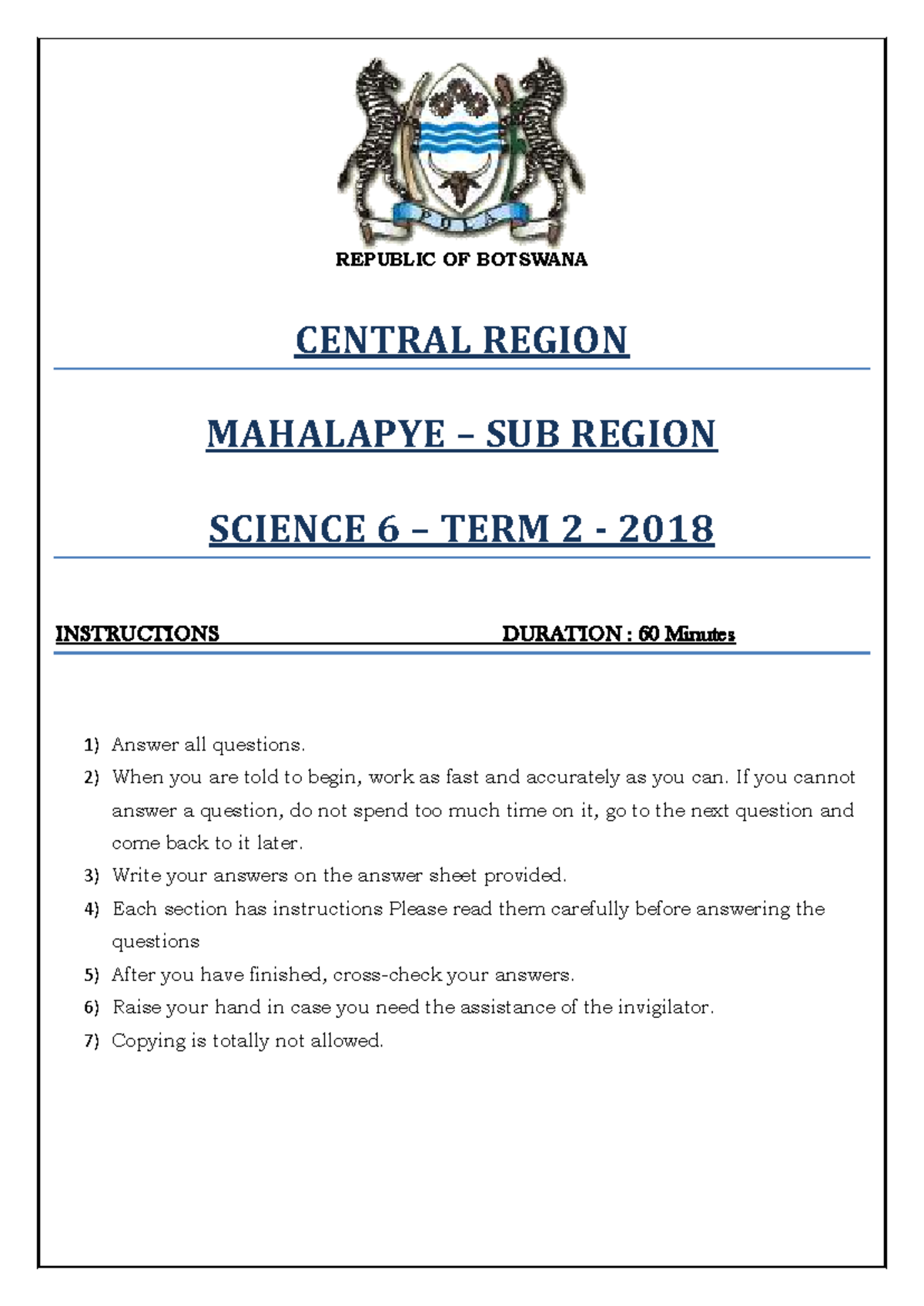 Science 6 Term 2 Exam Instructions and Questions 2018 - Studocu