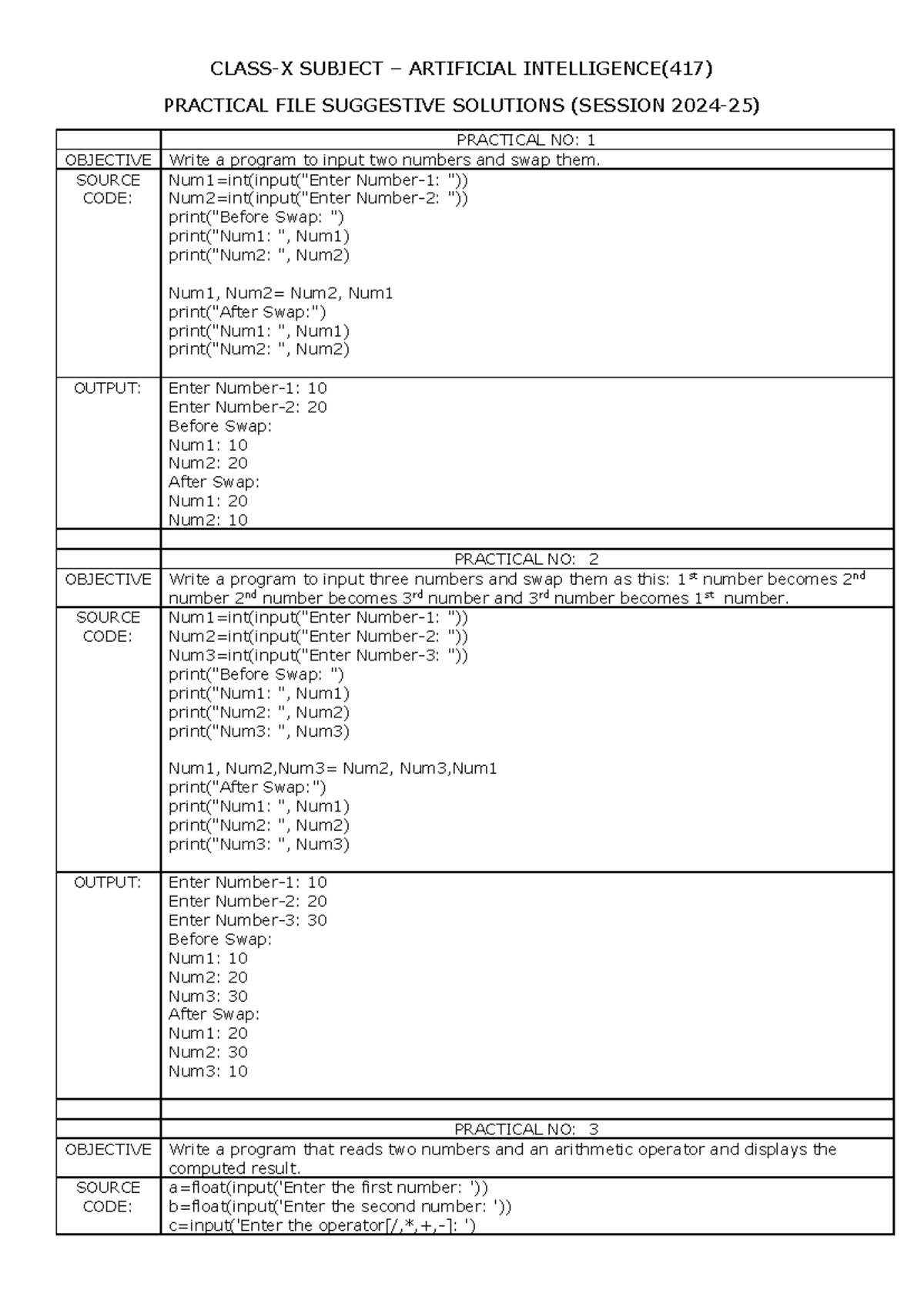 Class-X AI Practicals (417) Suggested Solutions for Session 2024-25 ...