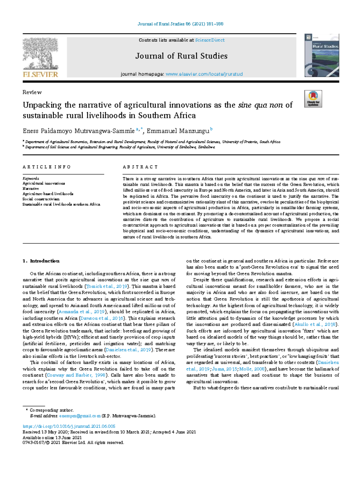 Unpacking agricultural innovations for sustainable rural livelihoods in ...