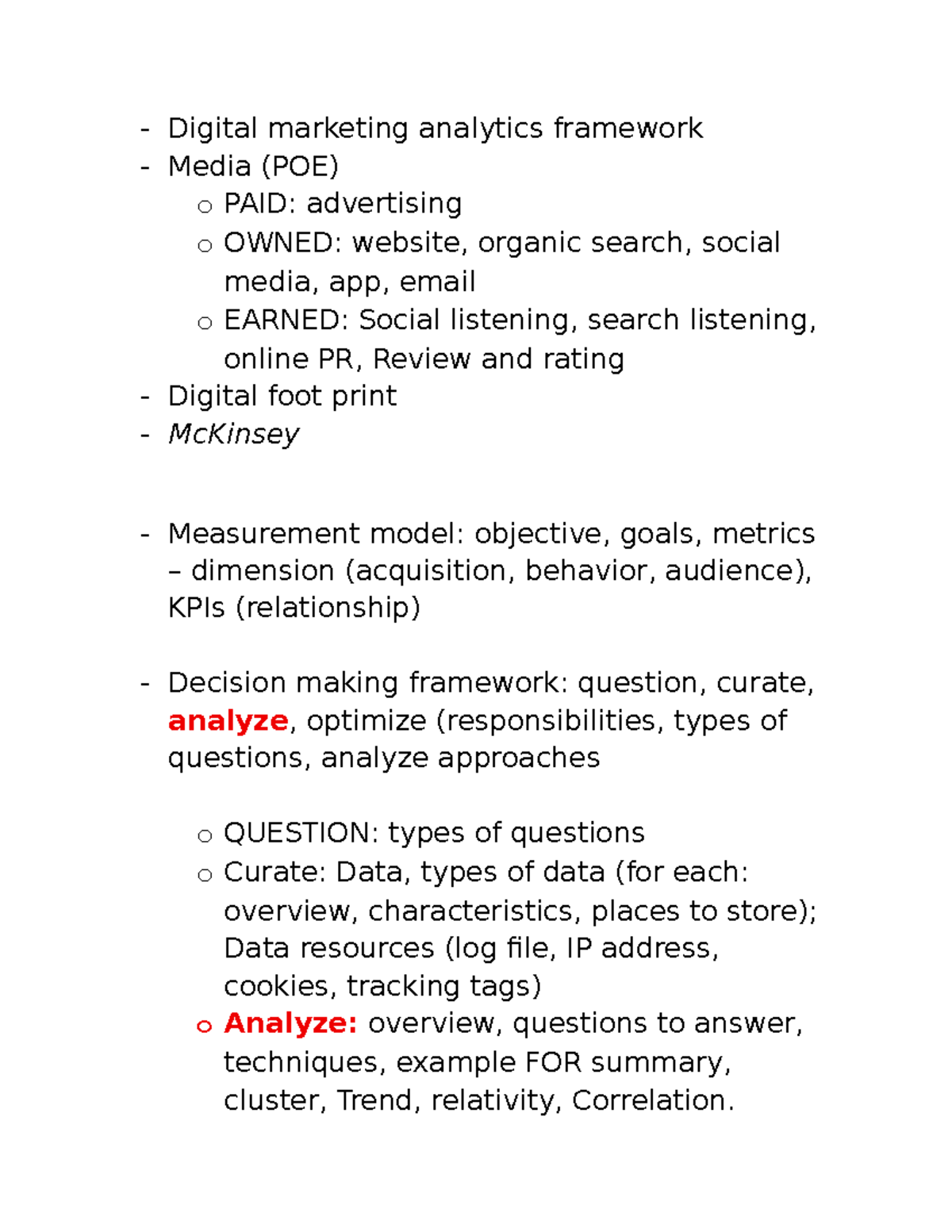 Digital Marketing Analytics Framework Overview (DMA) - Studocu