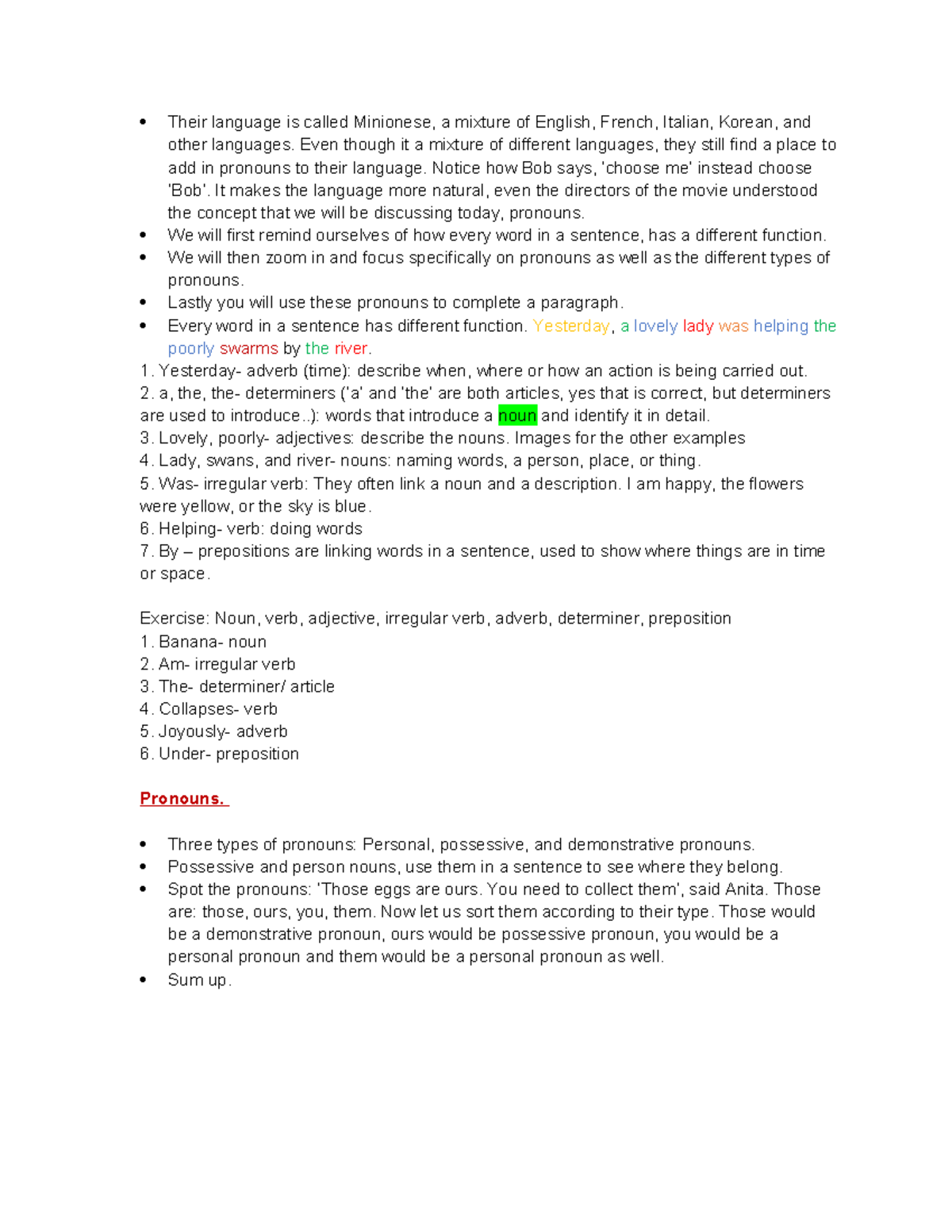 Grade 7 Language Study: Understanding Pronouns and Their Types - Studocu
