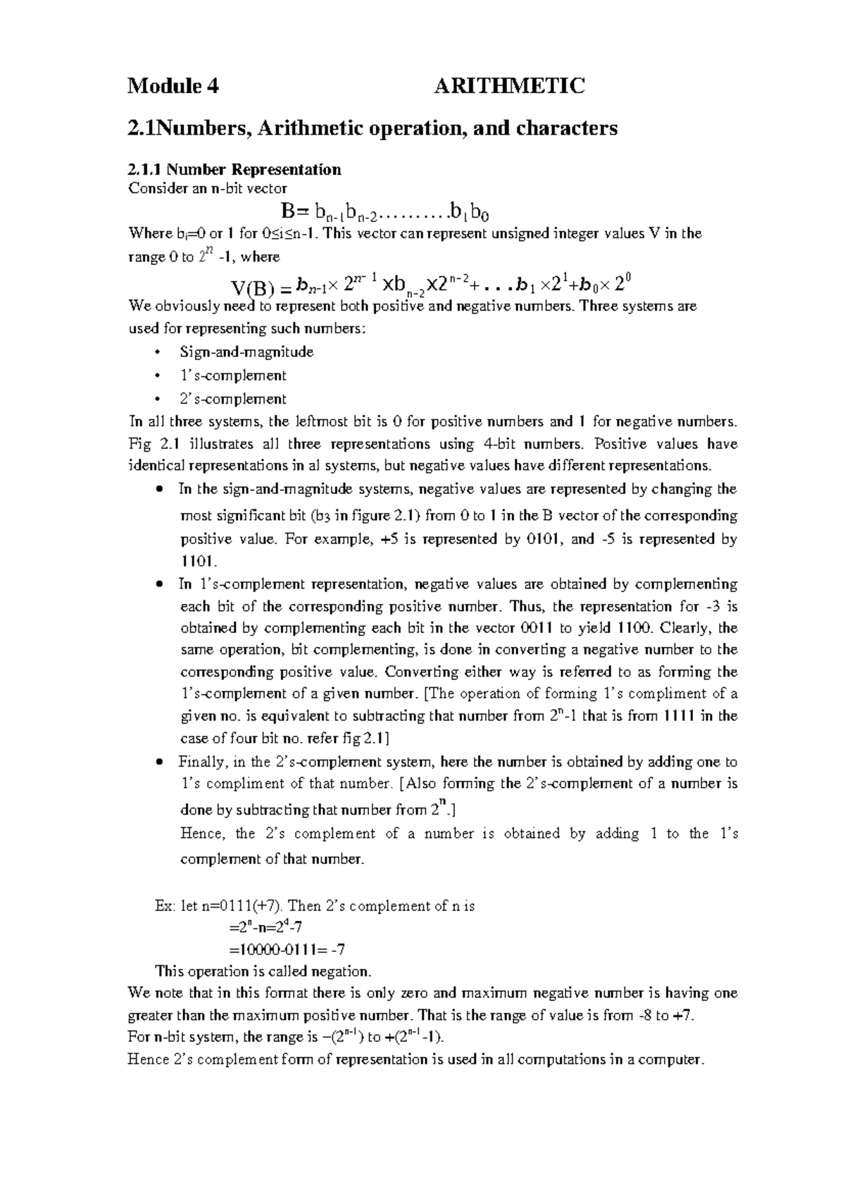 ARITHMETIC OPERATIONS - Module 4 ARITHMETIC 2, Arithmetic operation ...