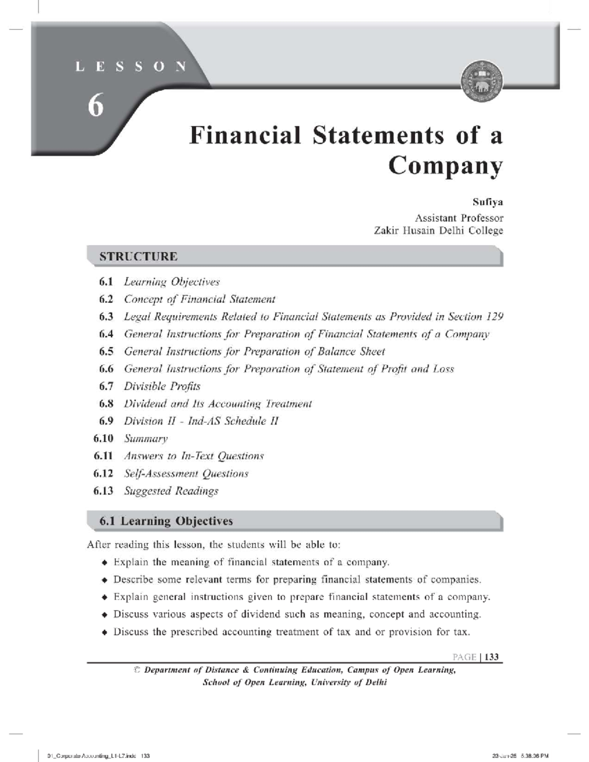 LESSON 6: Financial Statements of a Company - Corporate Accounting ...