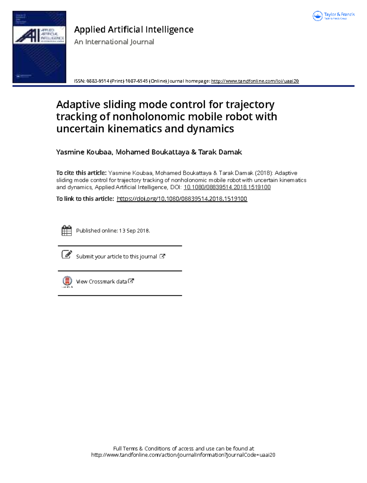 2018- Adaptive Sliding Mode Control for Nonholonomic Robot Tracking ...