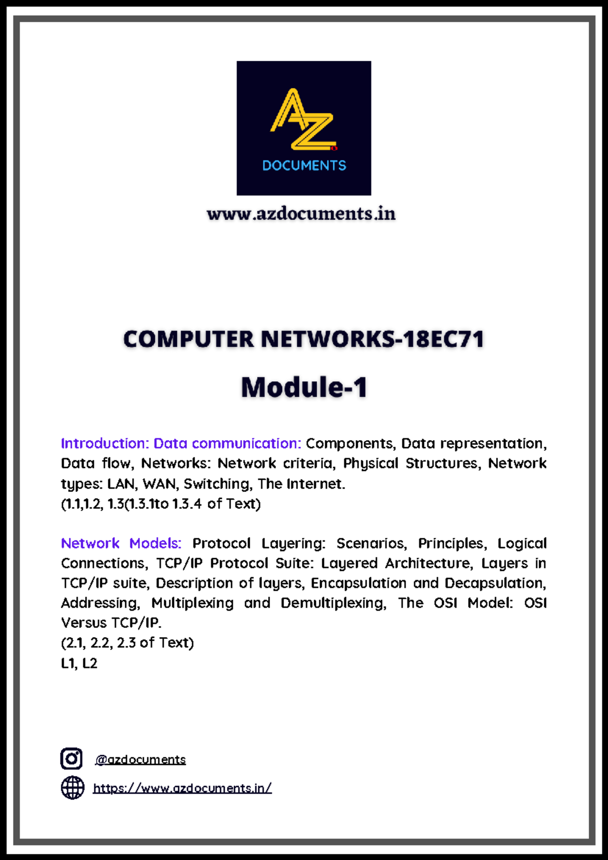 Computer Networks 18EC71: Data Communication & Network Models Overview ...