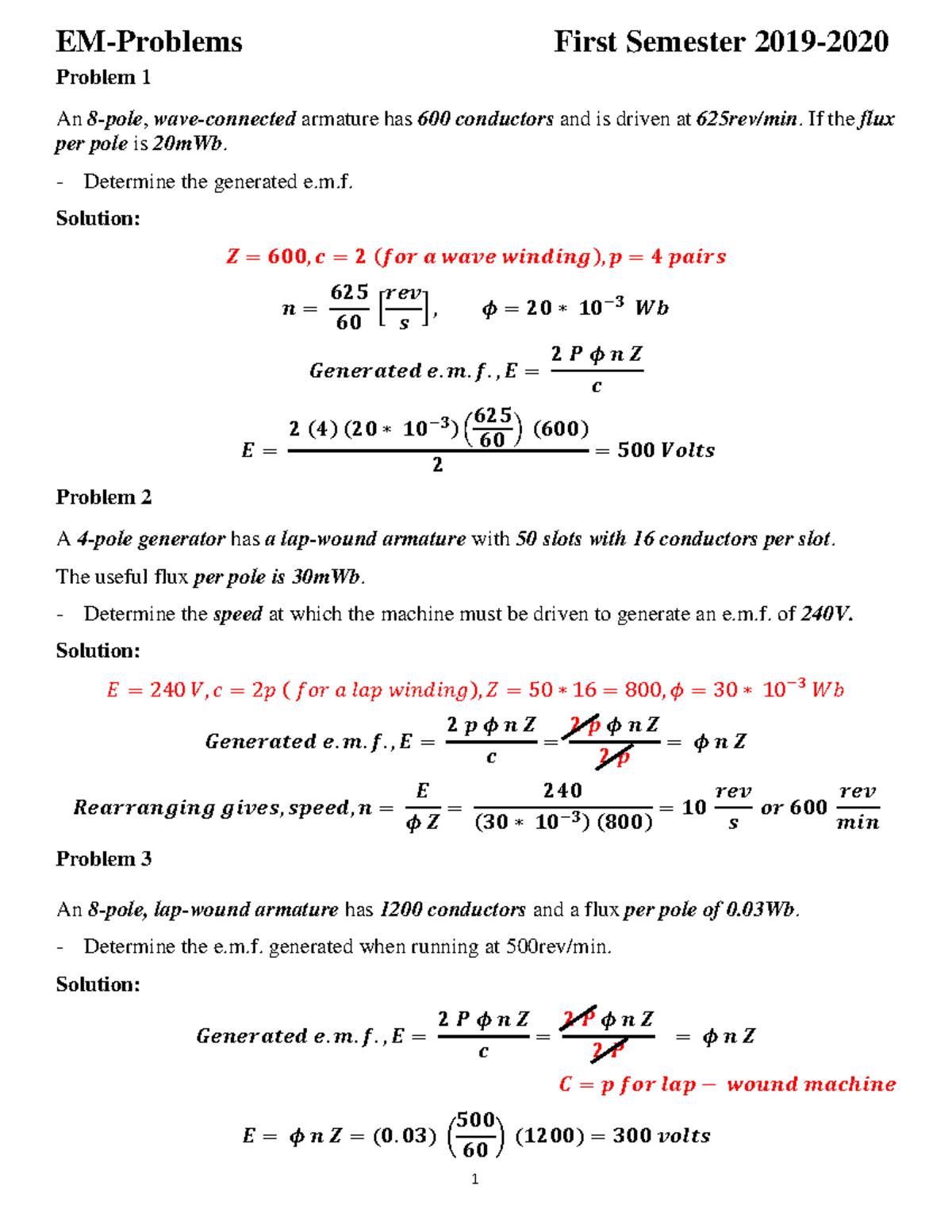 D.C. Machines Problems & Solutions - EM 1st Sem 2019 - Studocu