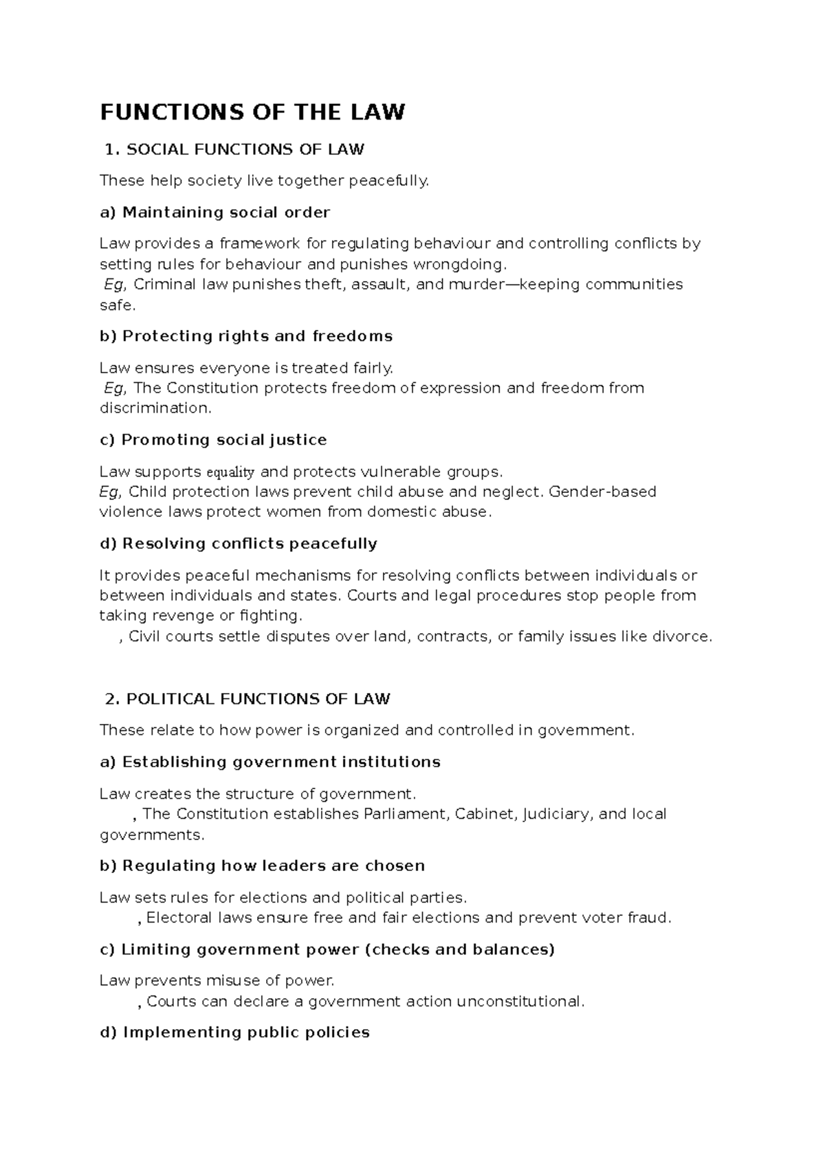 Functions of the Law: Social, Political, and Economic Aspects - Studocu