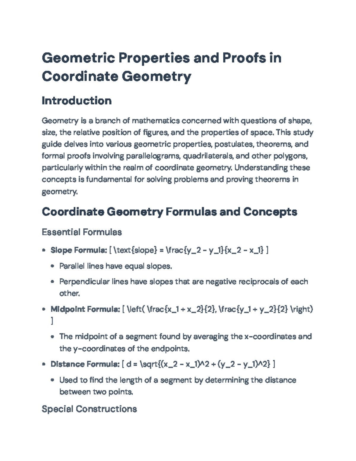Geometric Properties and Proofs in Coordinate Geometry - Study Guide ...