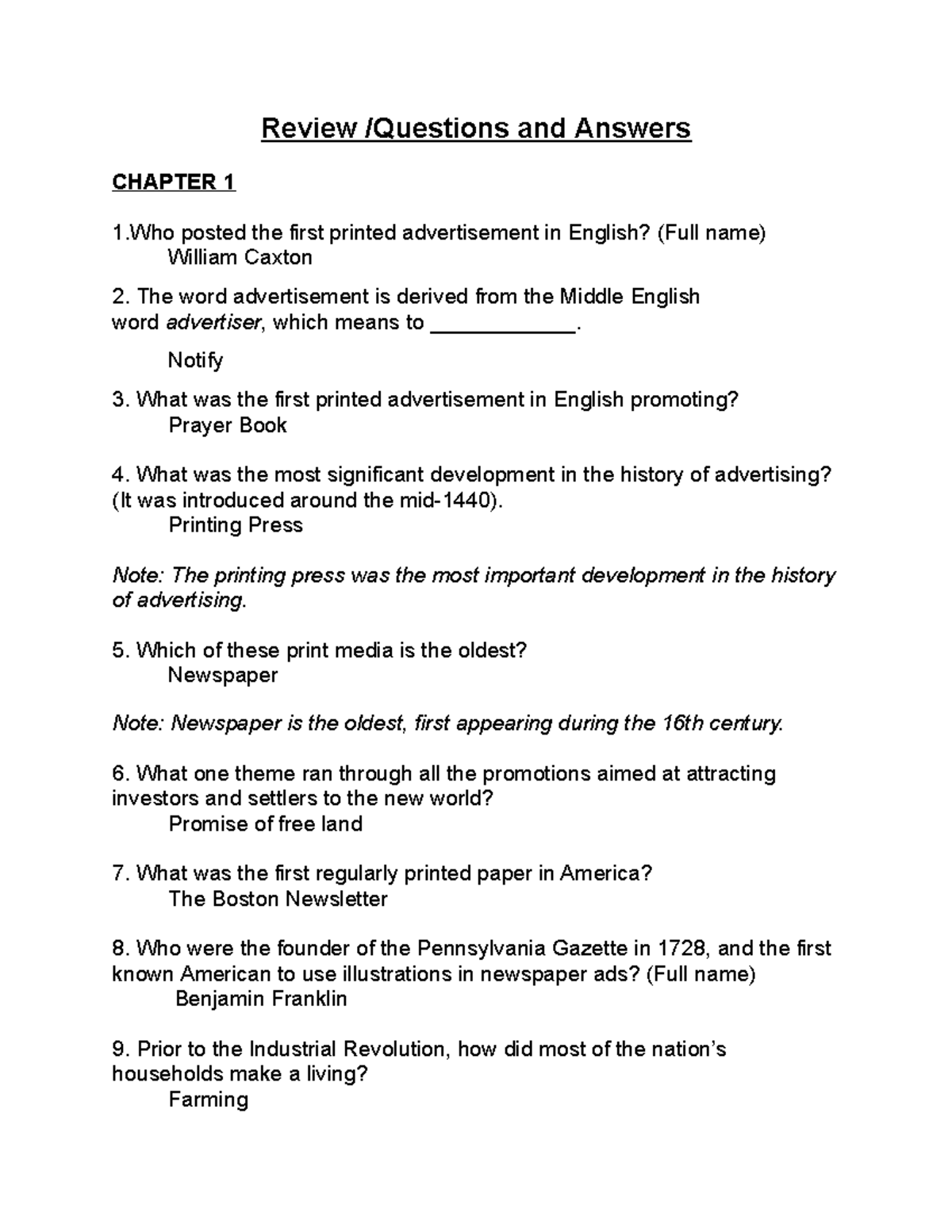 Midterm questions - Review /Questions and Answers CHAPTER 1 1 posted ...