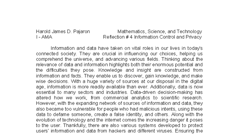 AMA Mathematics, Science, and Technology Reflection 4: Info Control ...