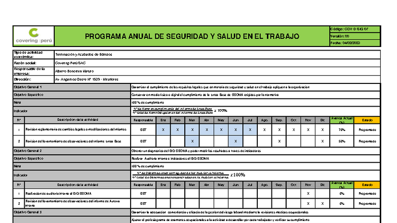 COV-D-SIG-07 Programa Anual de Seguridad y Salud en el Trabajo - Studocu