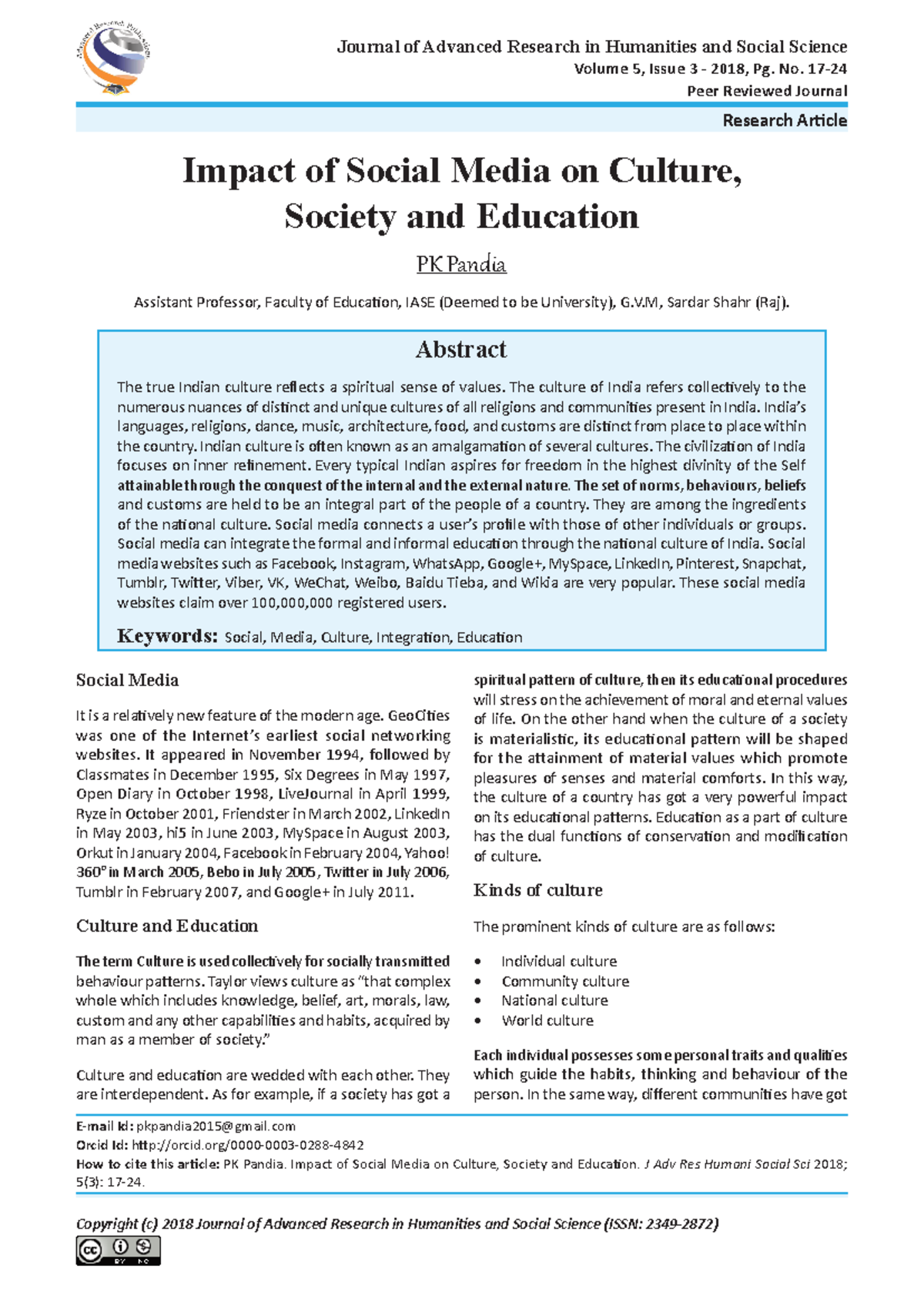 555461 - Impact of social media on popular culture - Research Article ...