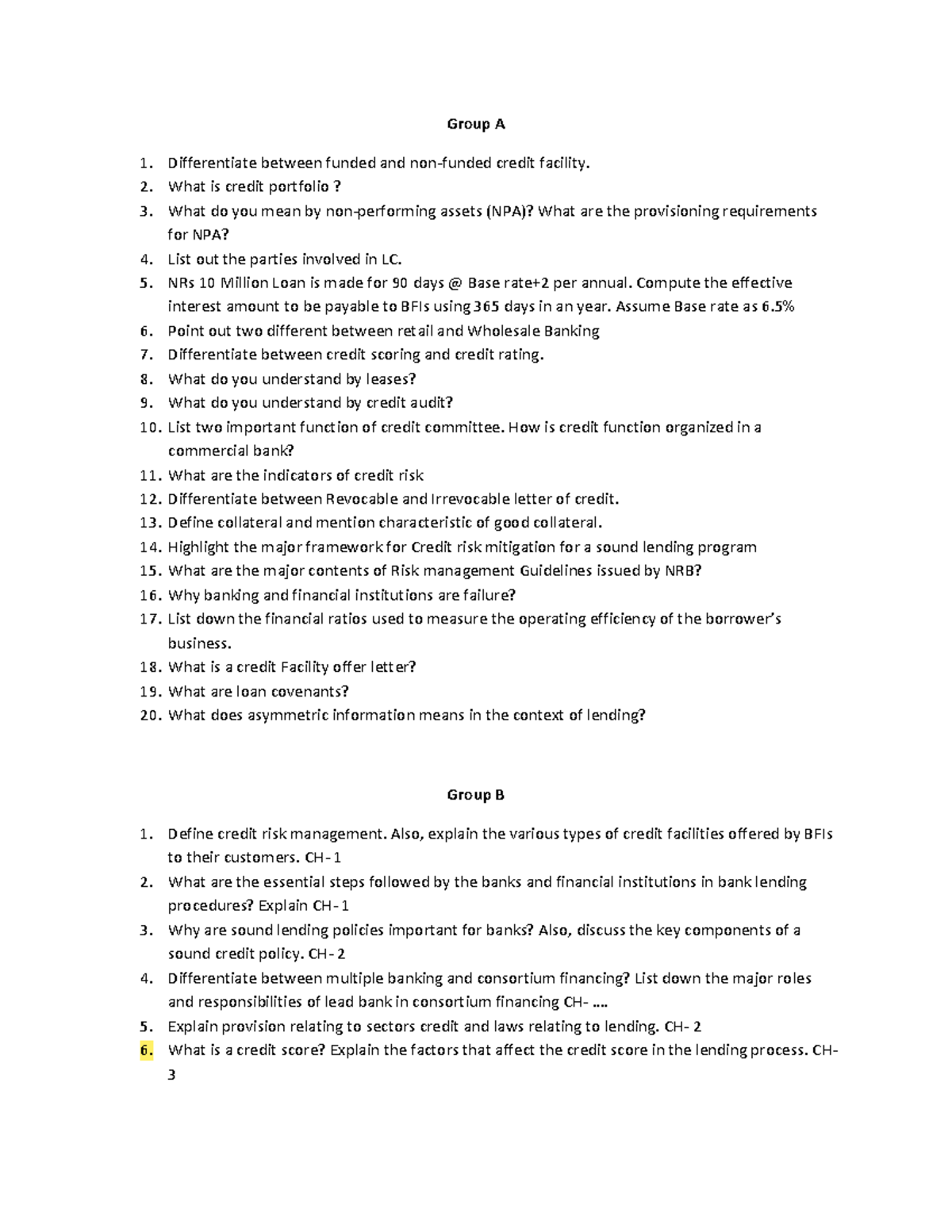 CRM 101: Practice Questions on Credit Risk Management and Banking - Studocu