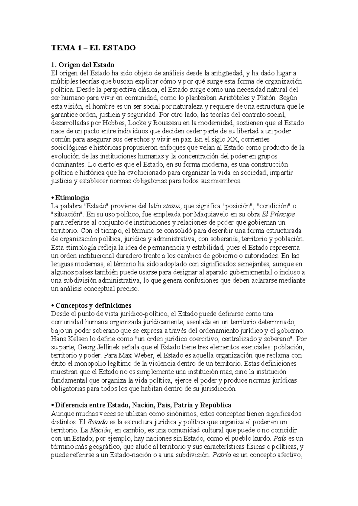 TEMA 1: ORIGEN Y CONCEPTOS DEL ESTADO EN DERECHO CONSTITUCIONAL - Studocu