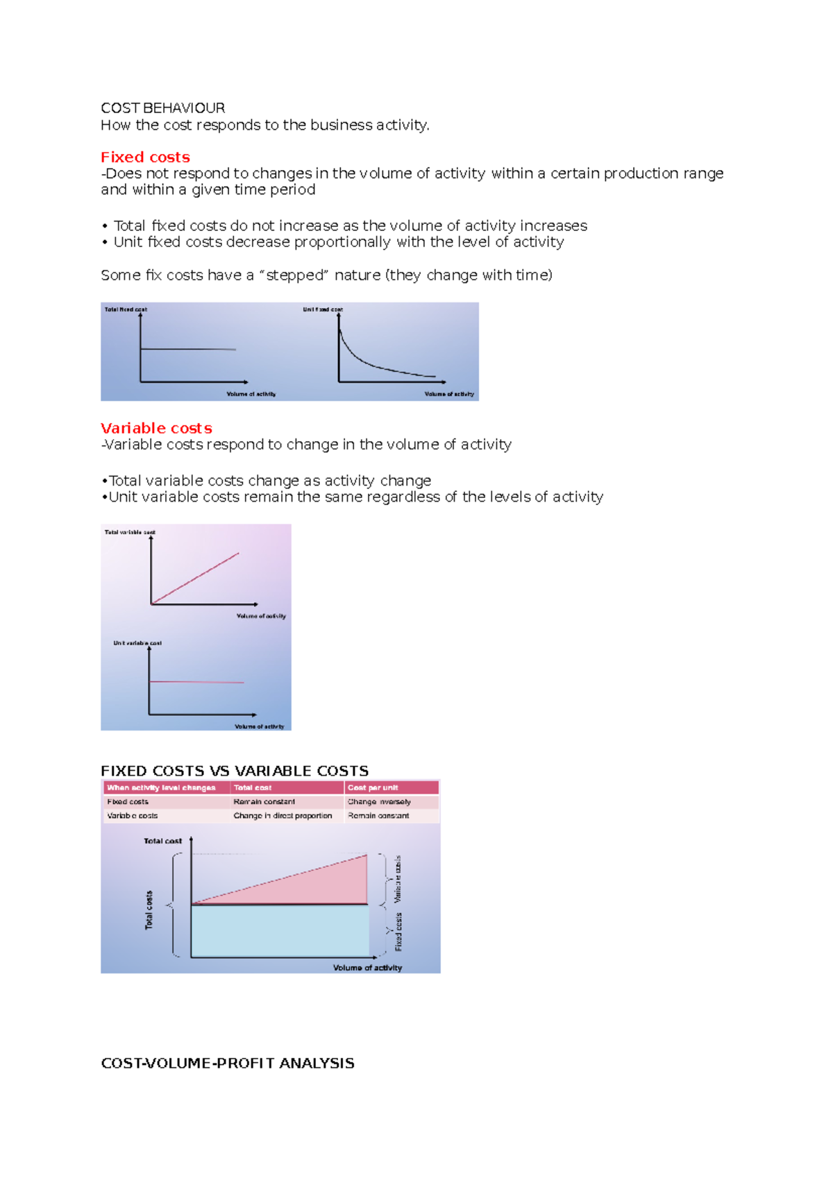 Topic 9 - Cost behaviour - COST BEHAVIOUR How the cost responds to the ...
