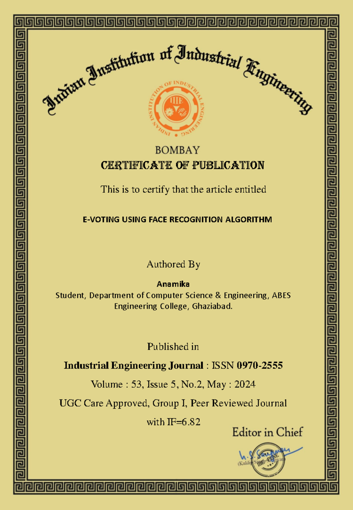 12-4 - journal papers - computer engineering - CERTIFICATE OF ...