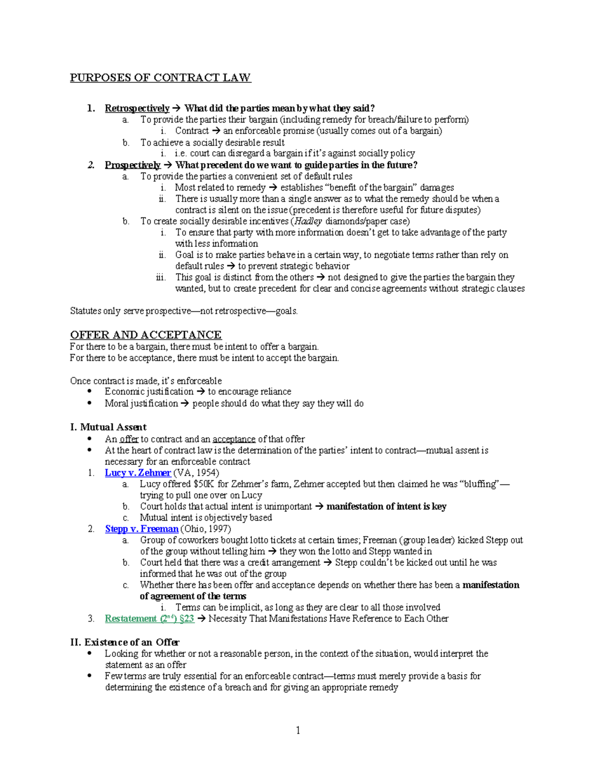 Adler Contracts Fall 24: Key Concepts and Case Law in Contract Law ...
