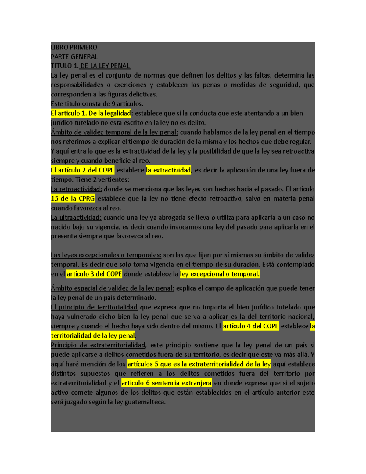 DE LA LEY Penal - Apuntes sobre el Título 1 y su Aplicación - Studocu