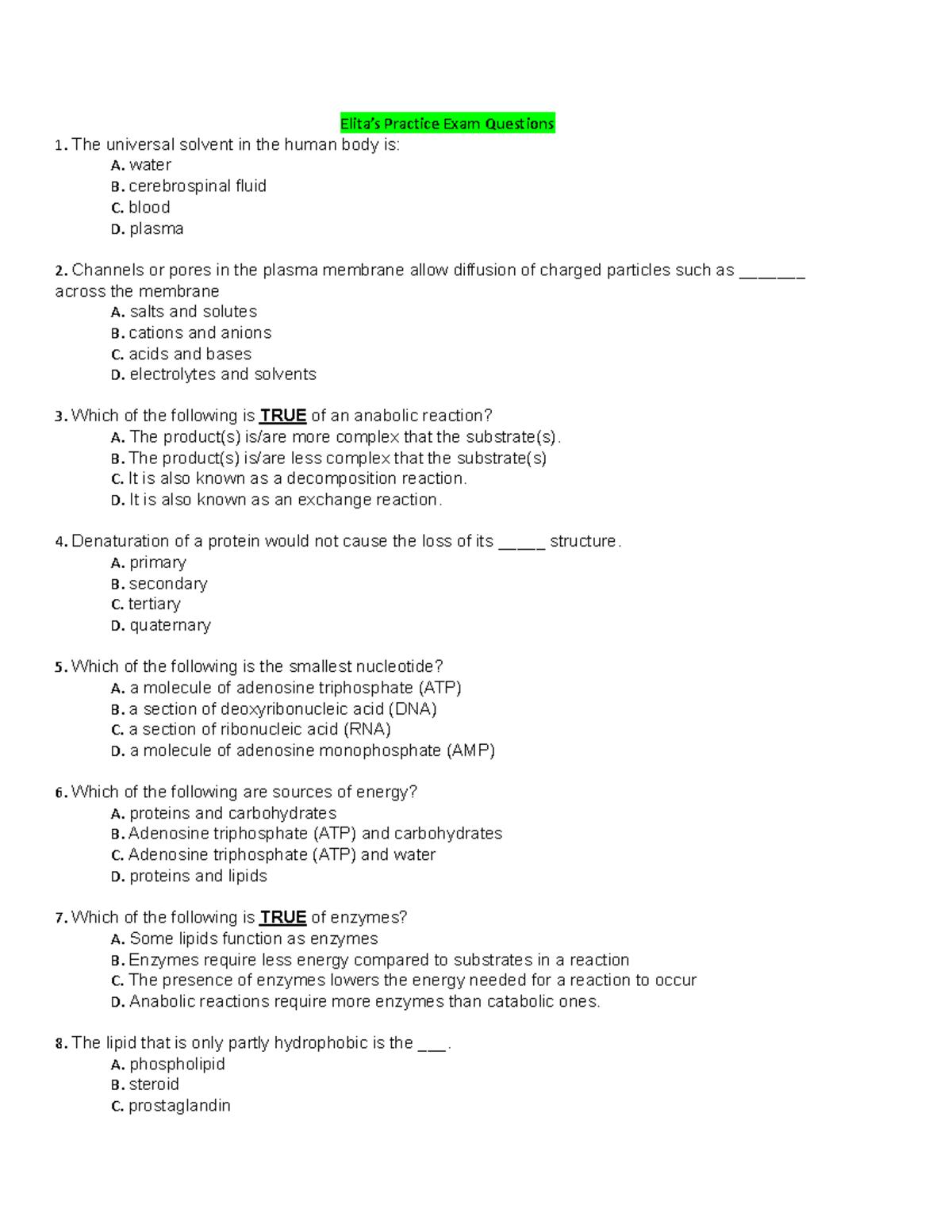 Final Exam Practice Questions for Anatomy & Physiology (AP 101) - Studocu
