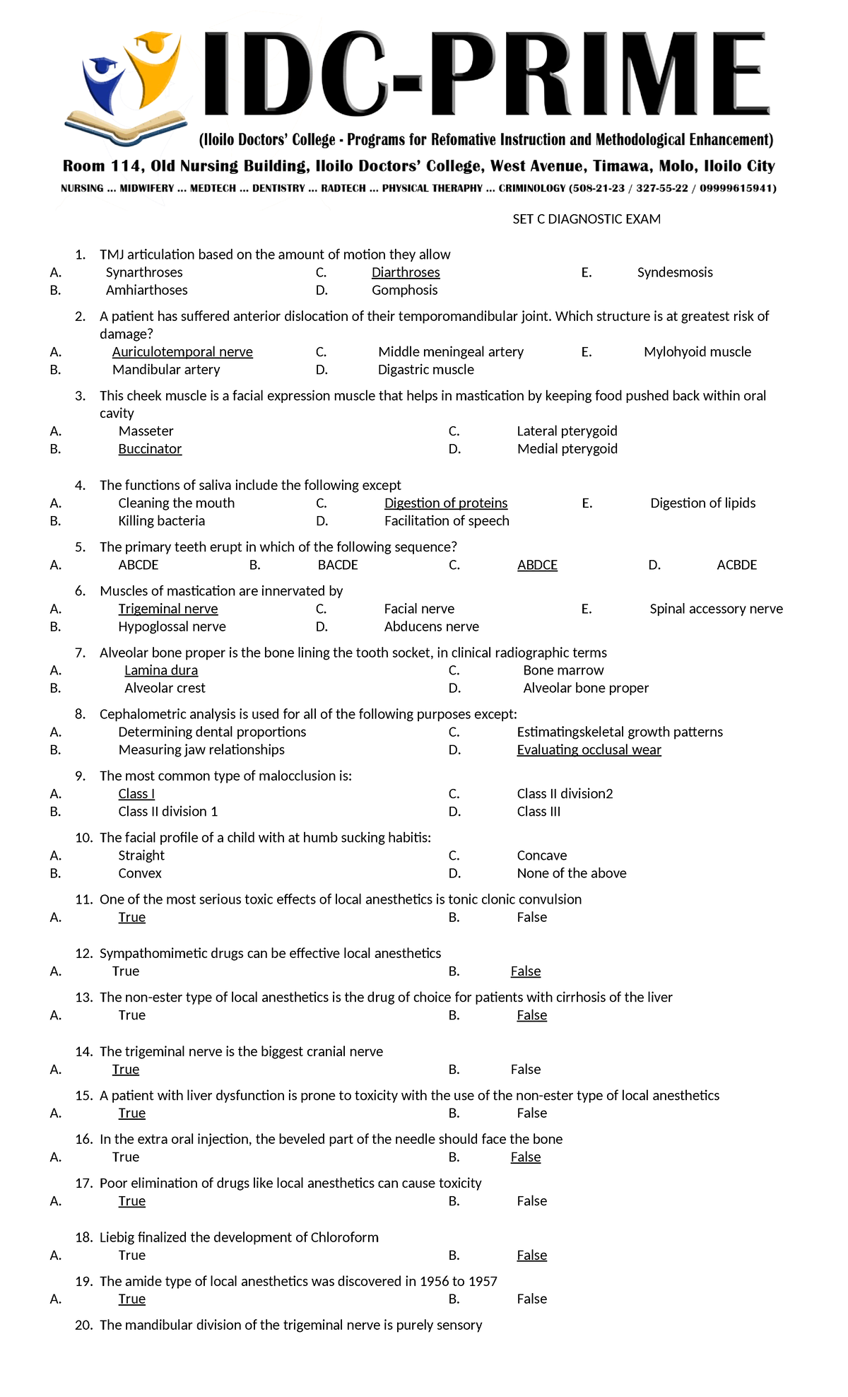 TMJ and Oral Anatomy: Final Exam Review Questions (Course Code: TBD ...