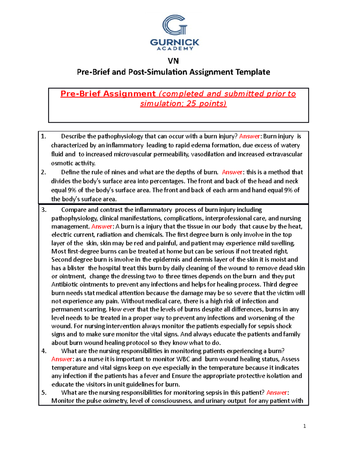 Pre-Brief and Post-Simulation Assignment - Burn Injury Overview - Studocu