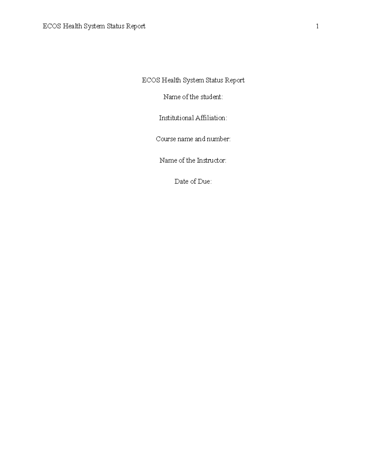 ECOS Health System Status Report: Week 2 Project Updates & Insights ...