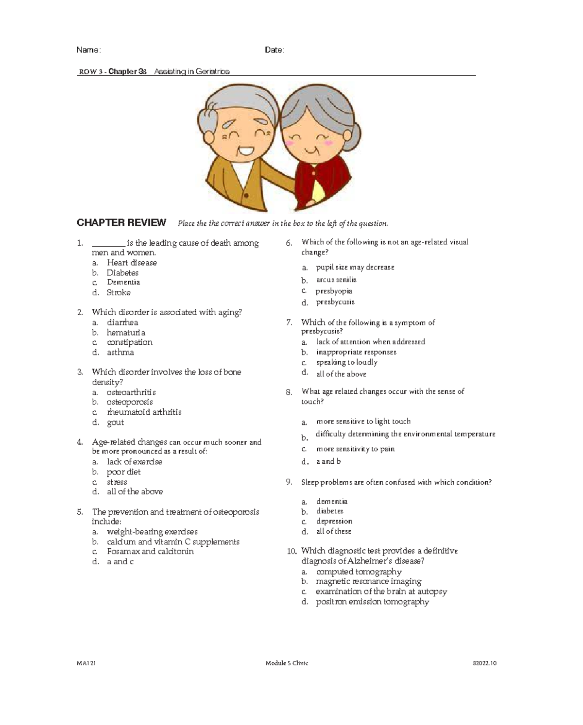 MA121 ROW 3 Chapter 38 - Geriatric Health Review Questions - Studocu