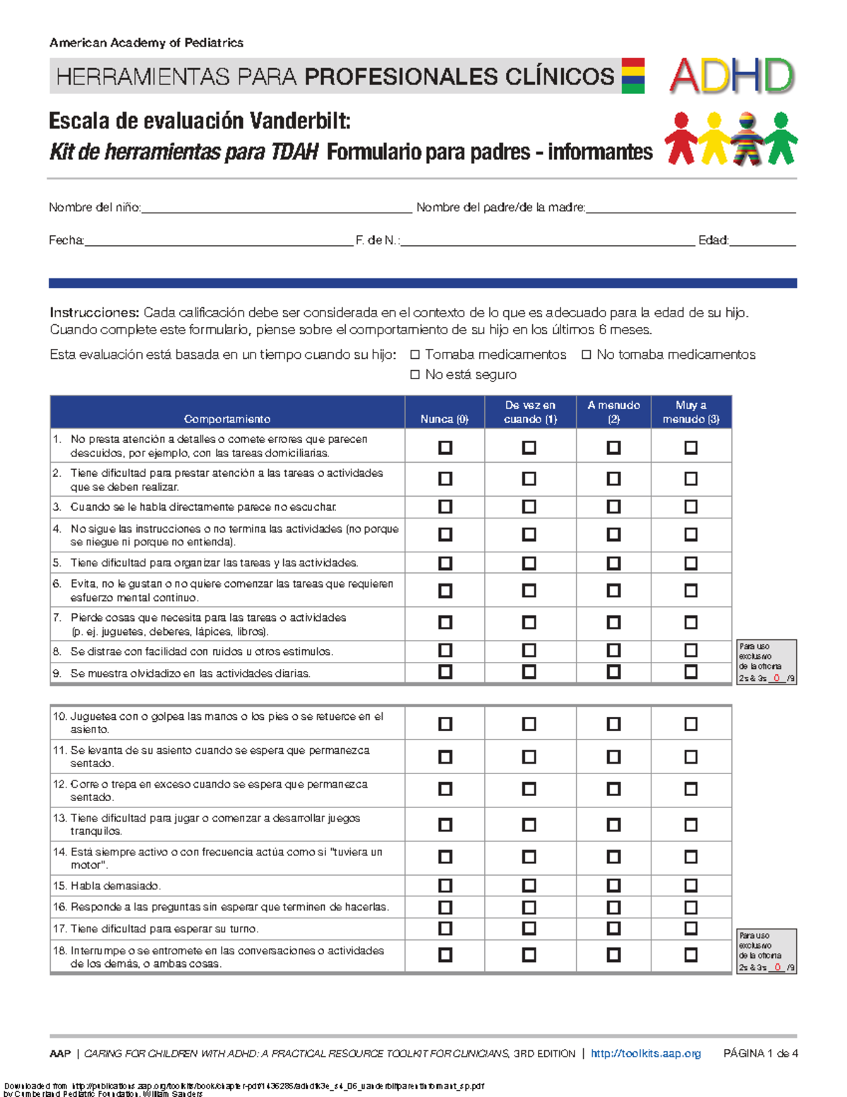 Escala de Evaluación Vanderbilt: Formulario para Padres sobre TDAH ...