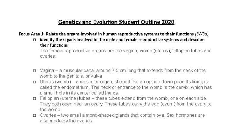 Genetic Evolution 1 - Comprehensive Study Notes on Reproductive Systems ...