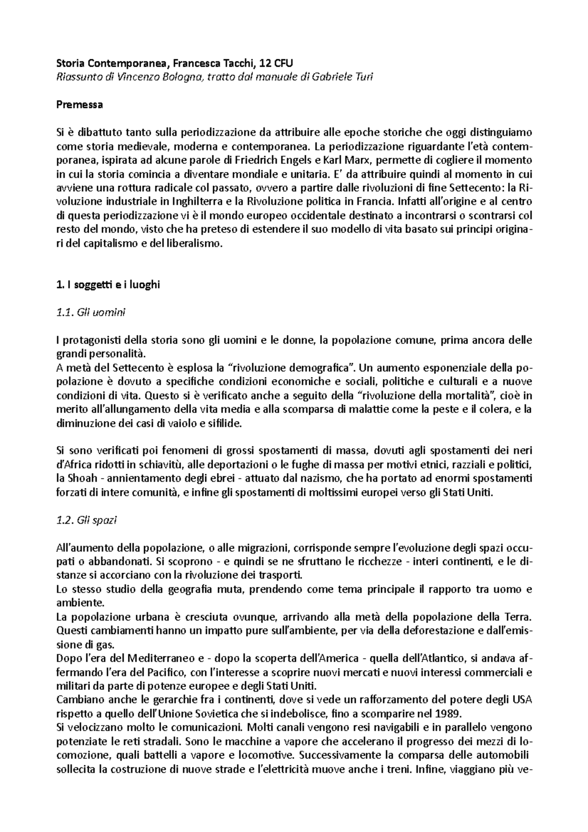 Riassunto di Storia Contemporanea - Gabriele Turi 12 CFU - Document Preview