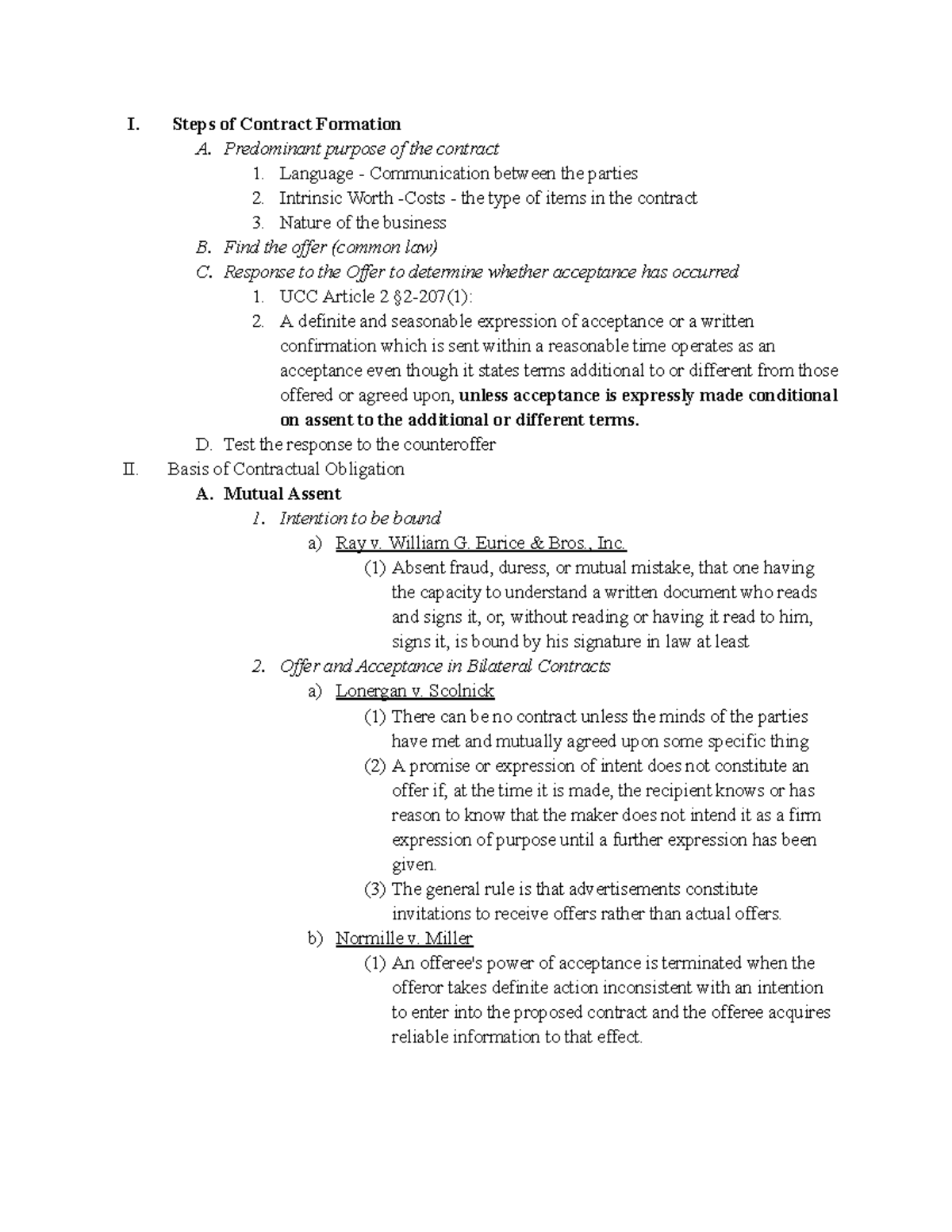 Contract Law Lecture Notes: Formation and Obligations - Studocu