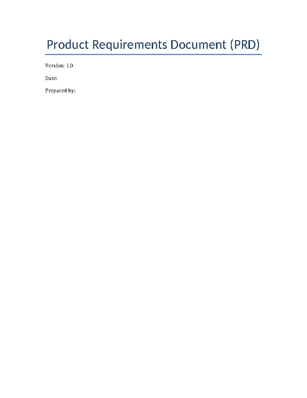 PRD Template: Product Requirements Document v1.0 Overview - Studocu