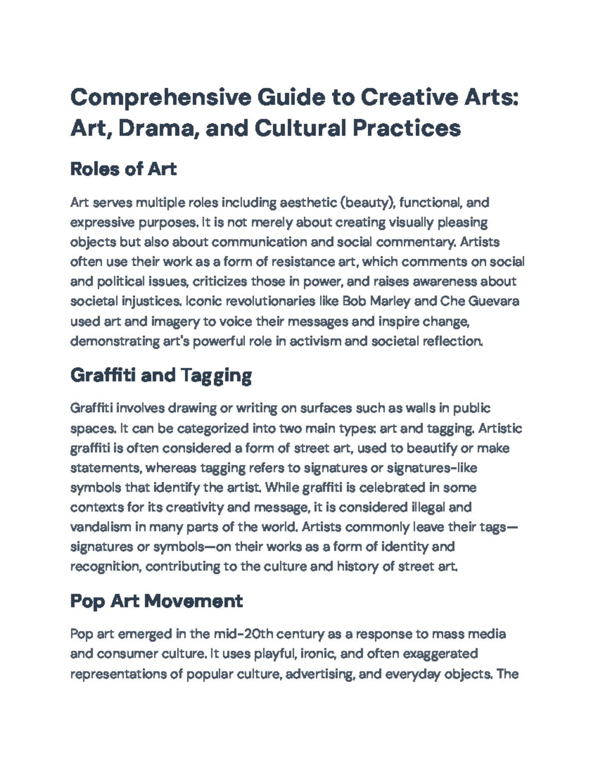 Comprehensive Guide to Creative Arts: Drama and Cultural Expressions ...
