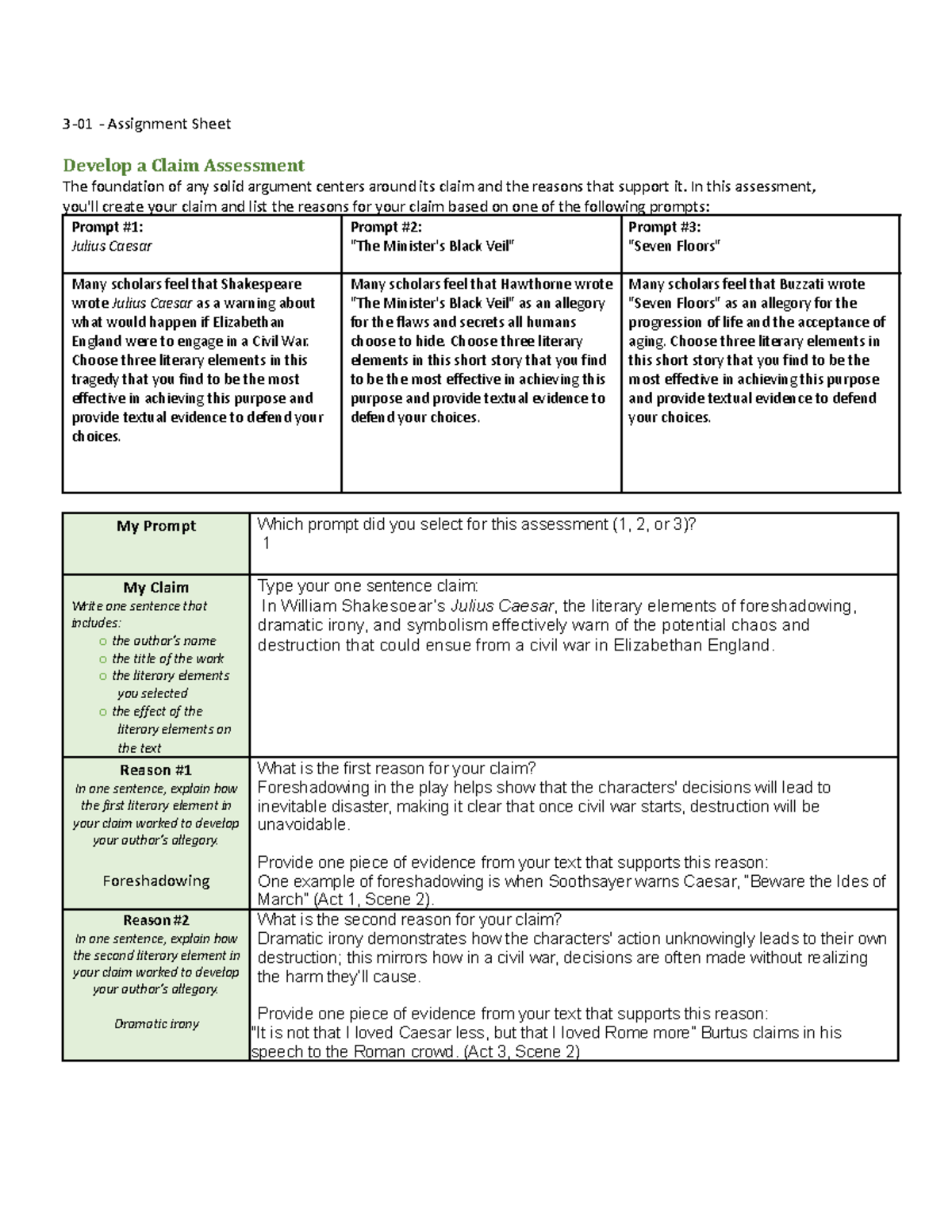 3-01 - Assignment Sheet - 3-01 - Assignment Sheet Develop a Claim ...