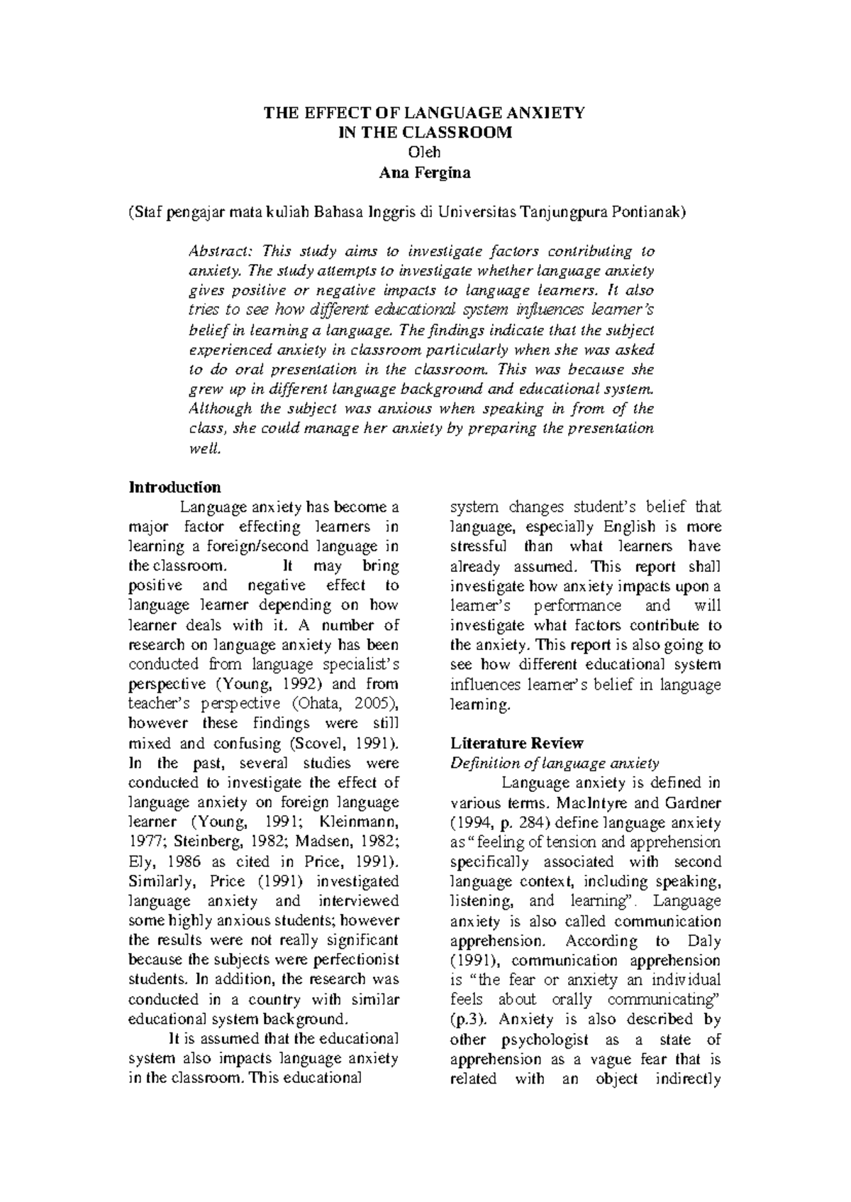 218161 the effect of language anxiety in the cl - THE EFFECT OF ...