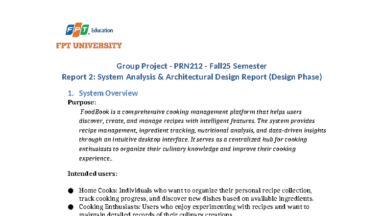 Group Project PRN212 Fall25: FoodBook System Analysis & Design Report ...